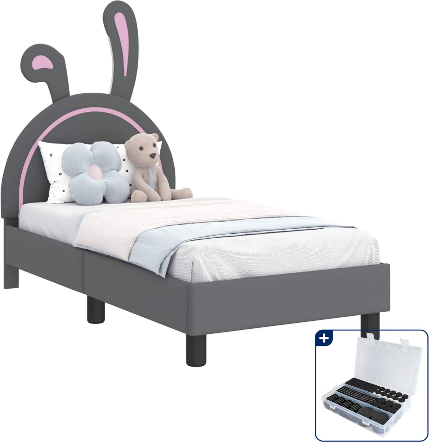vidaXL peuterbedframe met hoofdbord - 70 x 140 cm - lichtgrijs - Inclusief antikrasvilt 177-delig