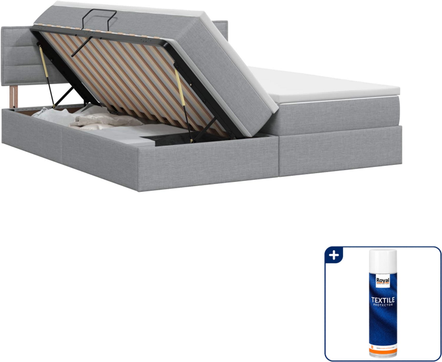 vidaXL Queensize opbergbed met matras - 160 x 200 cm - lichtgrijs - Inclusief textielbeschermer 500 ml