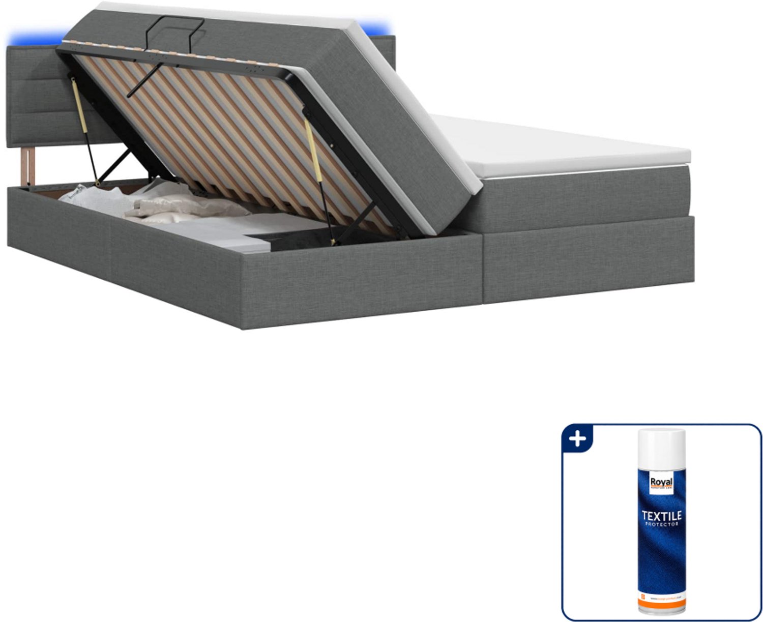 vidaXL Kingsize opbergbed met matras - 180 x 200 cm - donkergrijs - Inclusief textielbeschermer 500 ml Donker Grijn