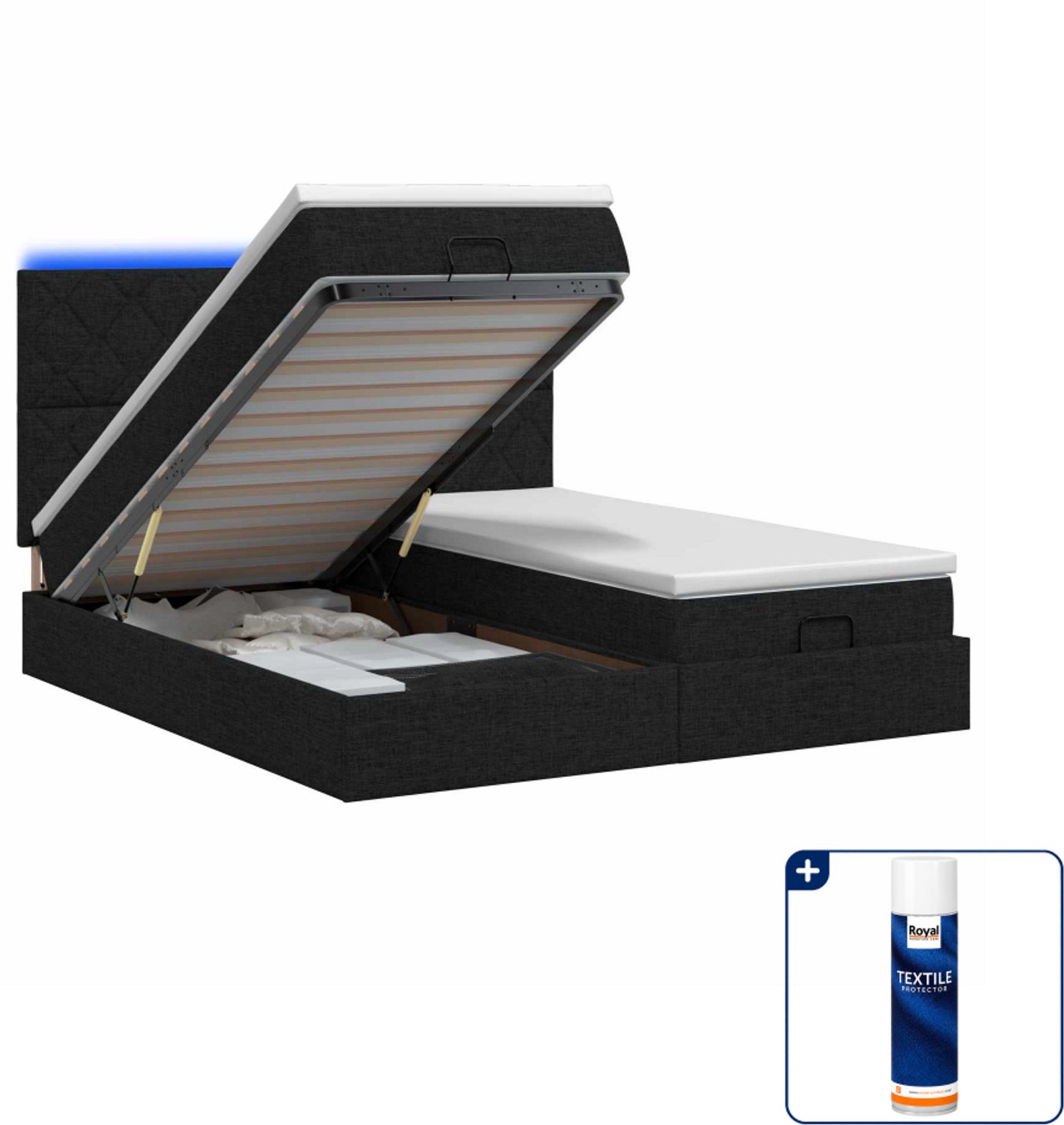 vidaXL Ottoman bed - Super kingsize - 200 x 200 cm - zwart - Inclusief textielbeschermer 500 ml