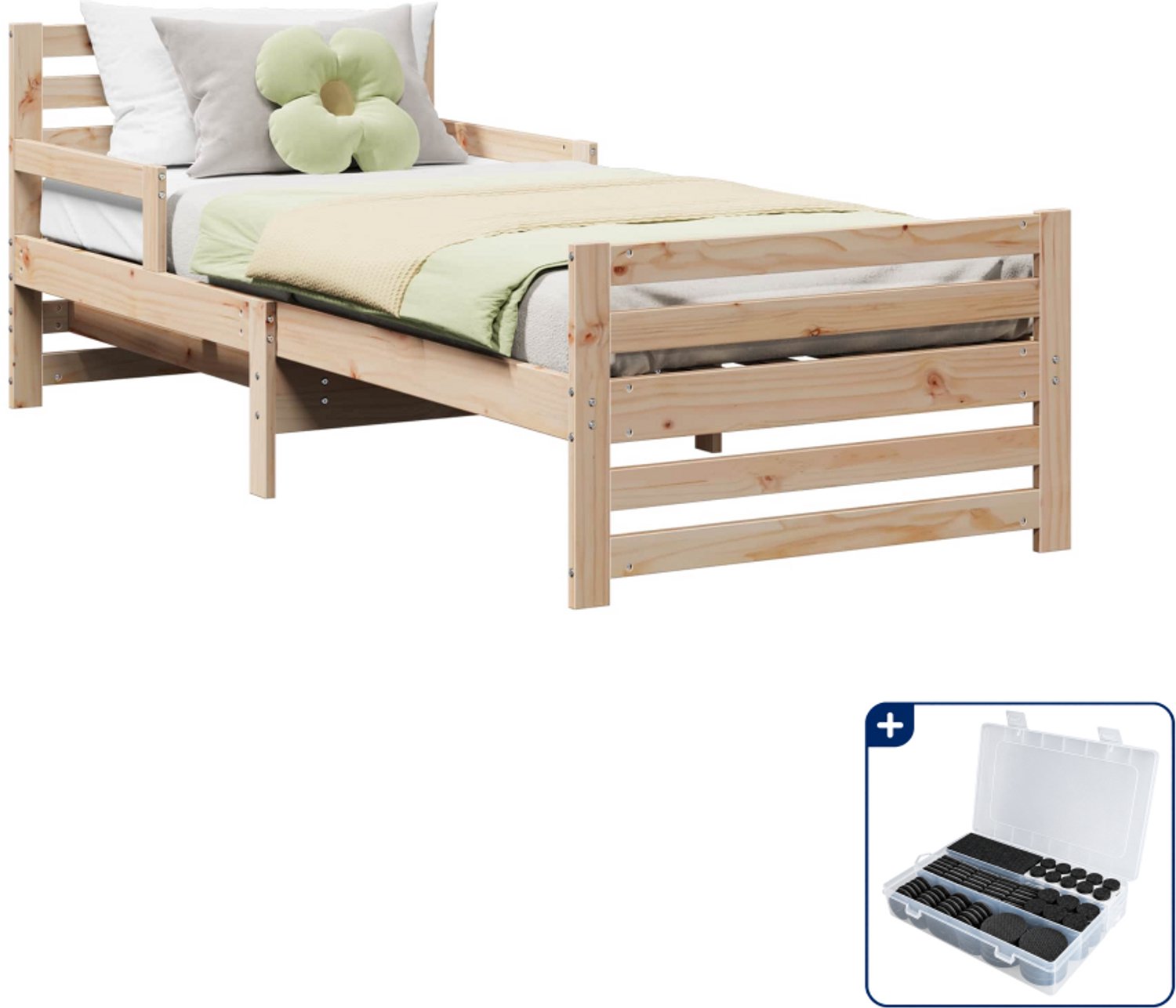 vidaXL bedframe - 80 x 200 cm - massief grenenhout - bruin - Inclusief antikrasvilt 177-delig Beige