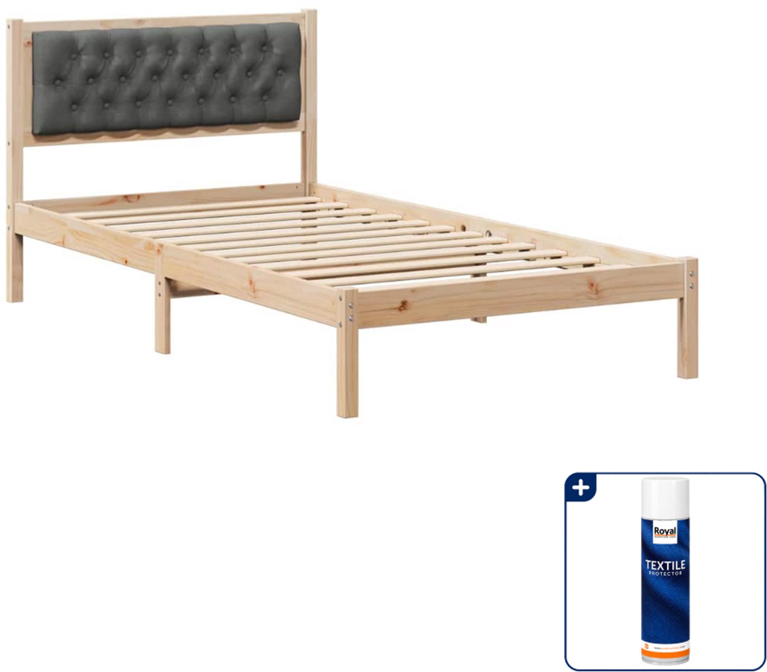 vidaXL Bedframe - 100 x 200 cm - massief grenenhout - donkergrijs - Inclusief textielbeschermer 500 ml Bruin