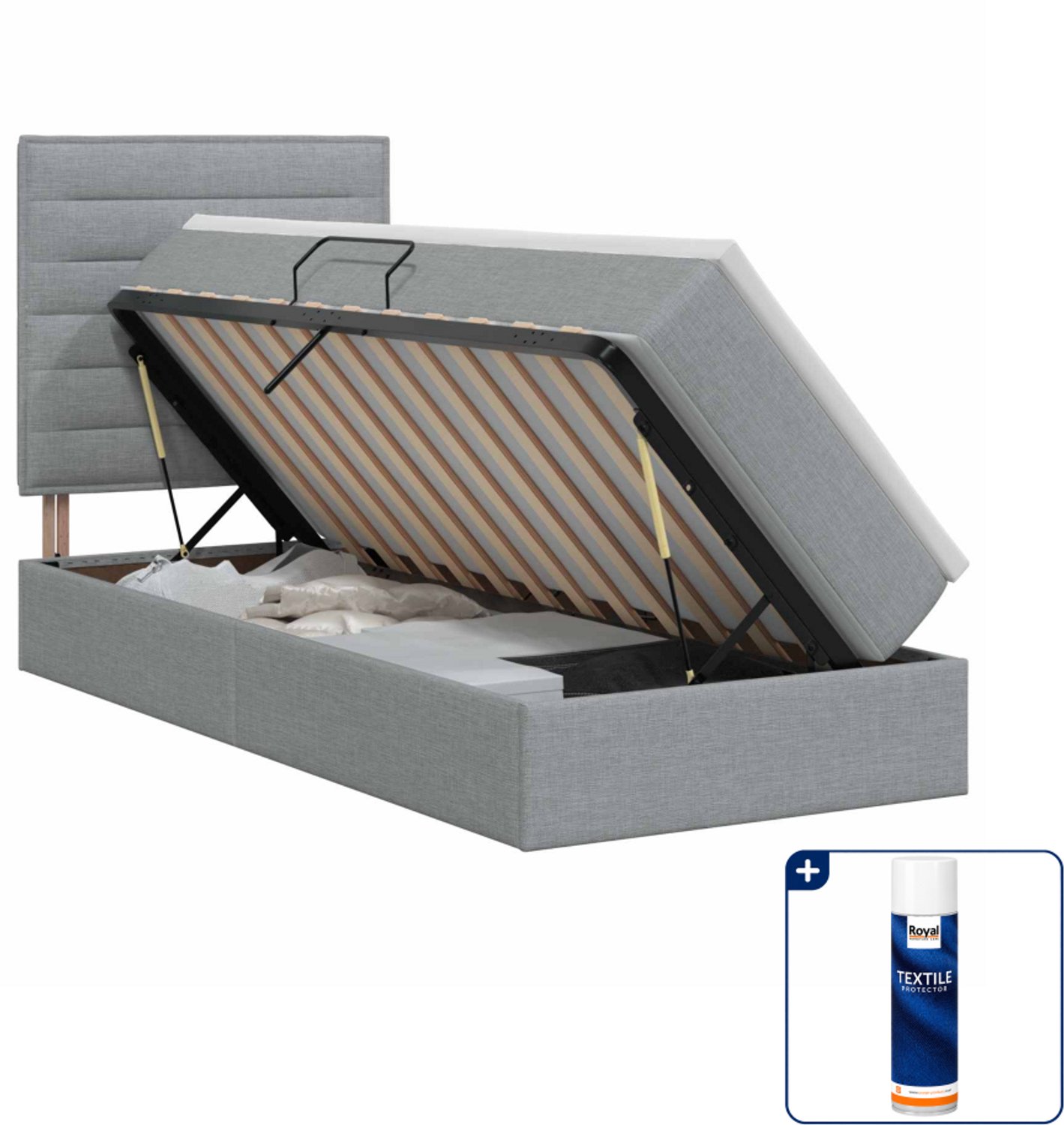 vidaXL opbergbed met matras - 90 x 200 cm - kunstleer - lichtgrijs - Inclusief textielbeschermer 500 ml
