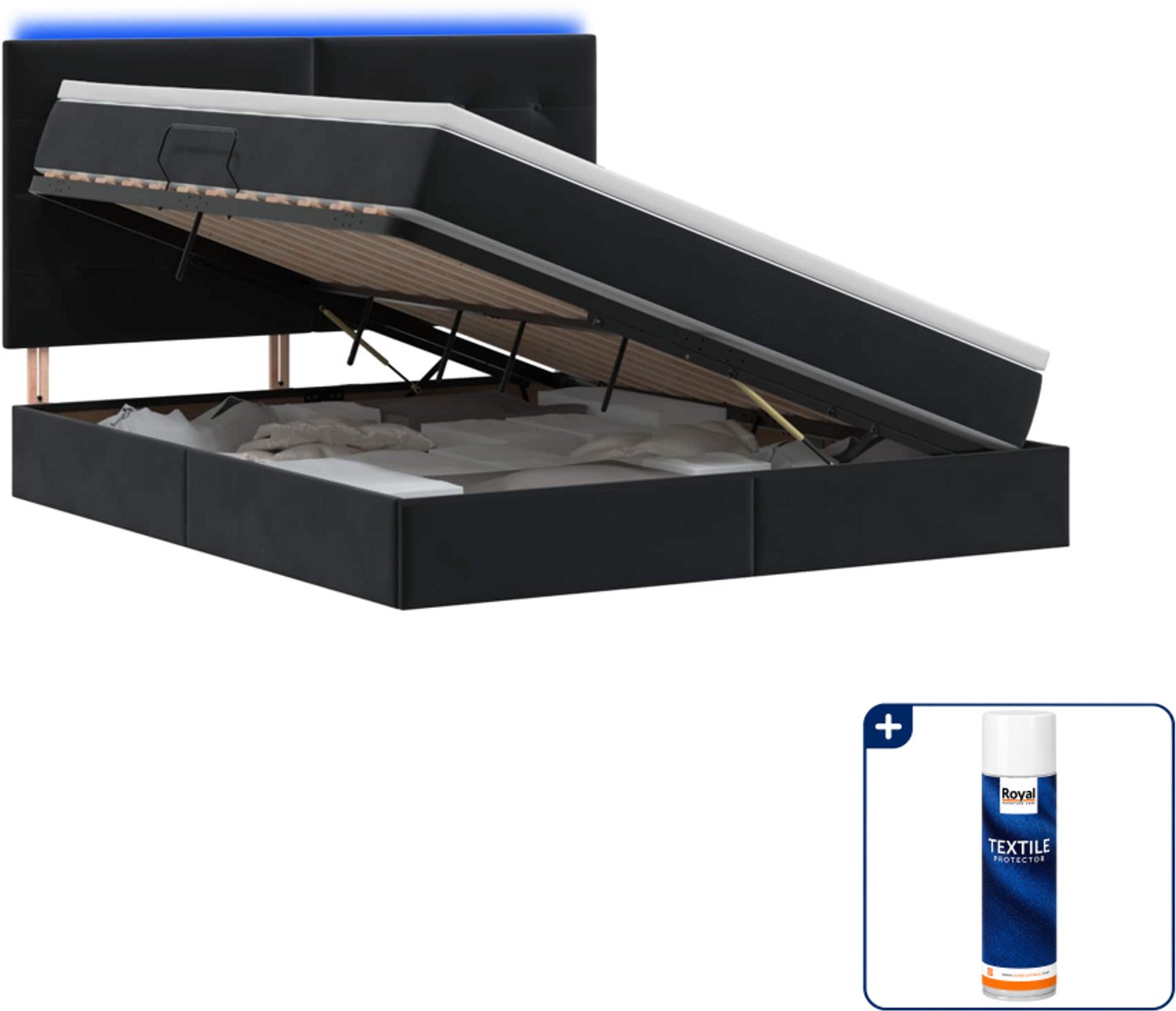 vidaXL opslagbed met matras - Queensize 160 x 200 cm - zwart - Inclusief textielbeschermer 500 ml