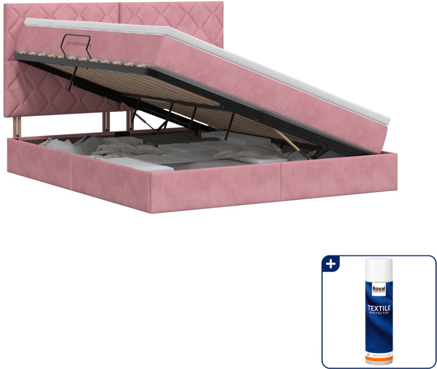 vidaXL opbergbed met matras - Kingsize - 180 x 200 cm - roze - Inclusief textielbeschermer 500 ml