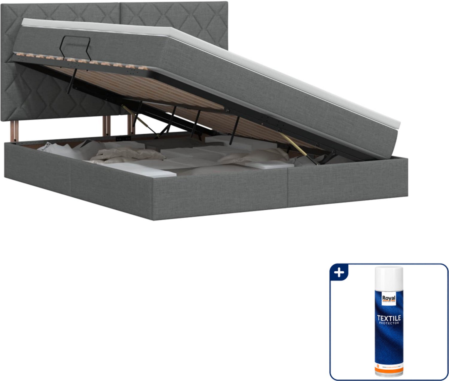 vidaXL Kingsize opbergbed met matras - 180 x 200 cm - donkergrijs - Inclusief textielbeschermer 500 ml Donker Grijn