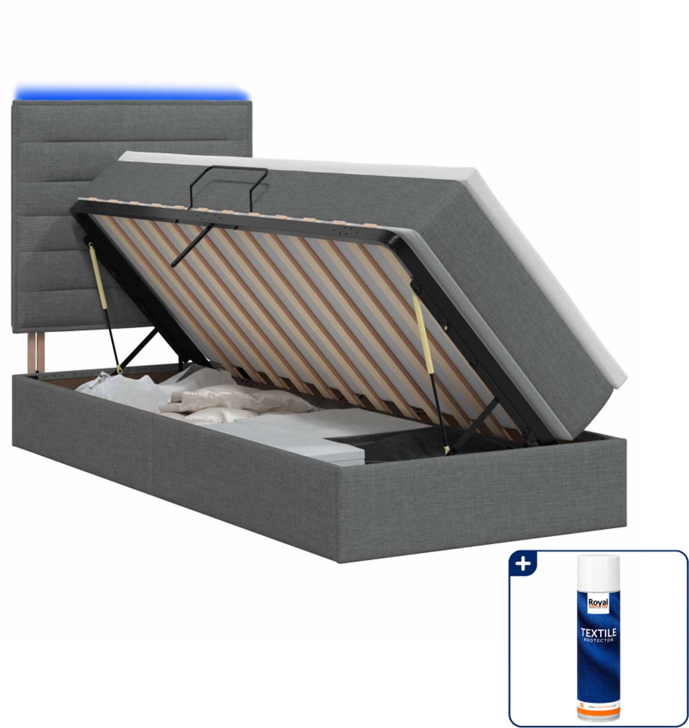 vidaXL led opslagbed 90 x 190 cm - donkergrijs - Inclusief textielbeschermer 500 ml Donker Grijn