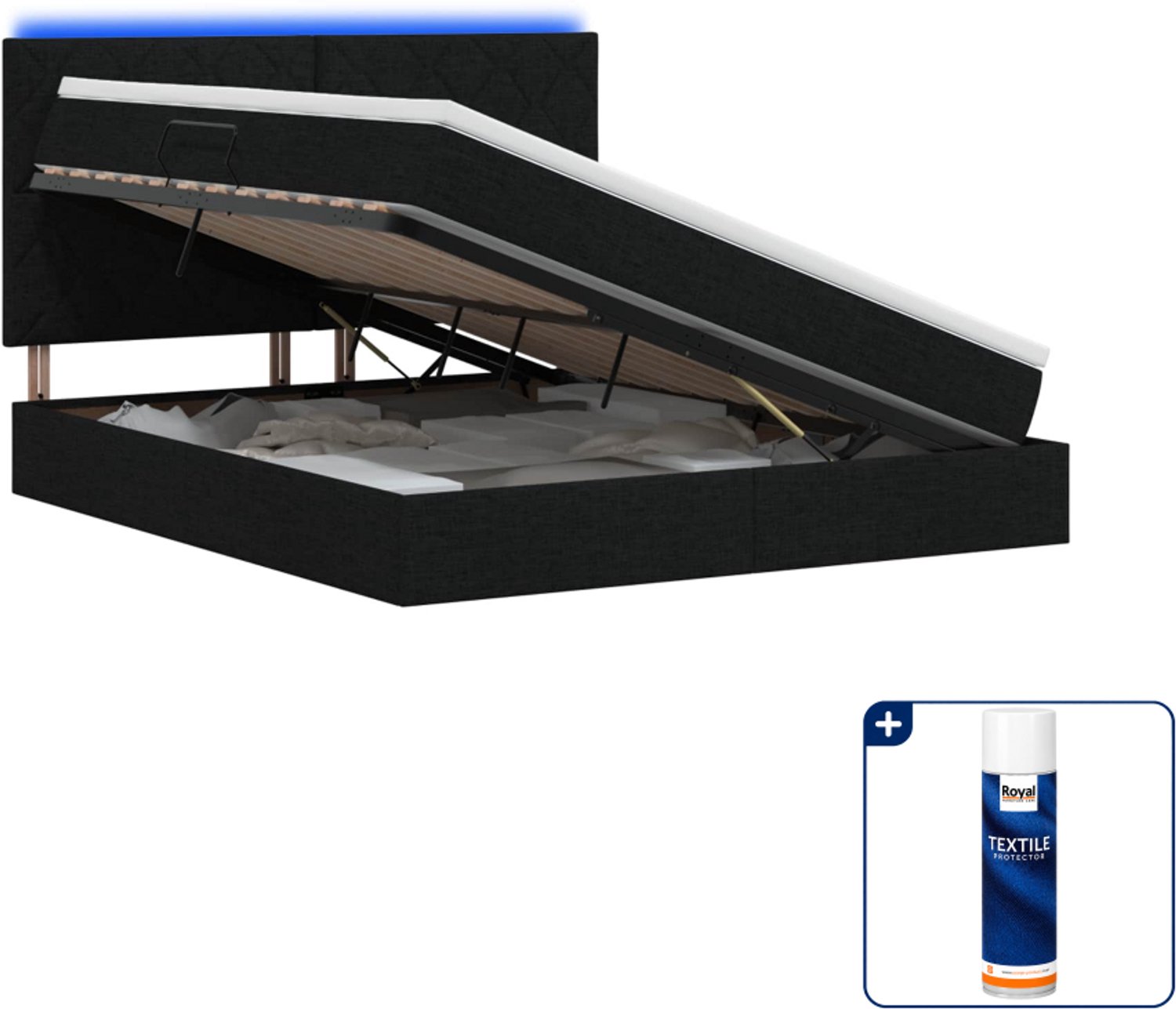 vidaXL queensize opslagbed met matras - 160 x 200 cm - zwart - Inclusief textielbeschermer 500 ml