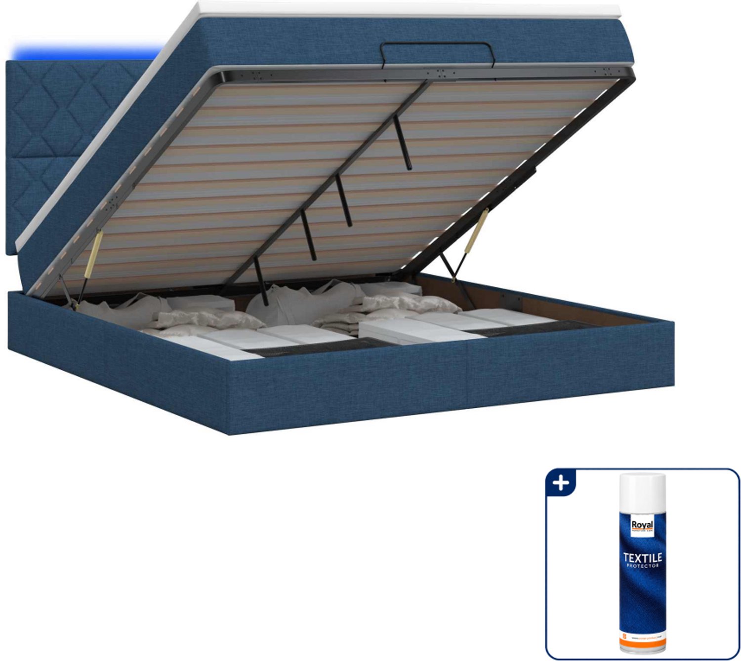 vidaXL ottoman bed - 140 x 190 cm - blauw - Inclusief textielbeschermer 500 ml