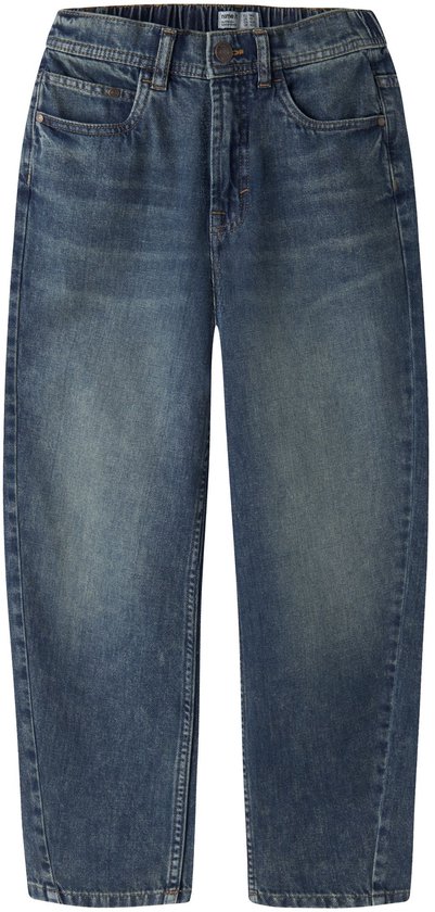 Blauwe baggy jeans met een elastische tailleband en wassing.