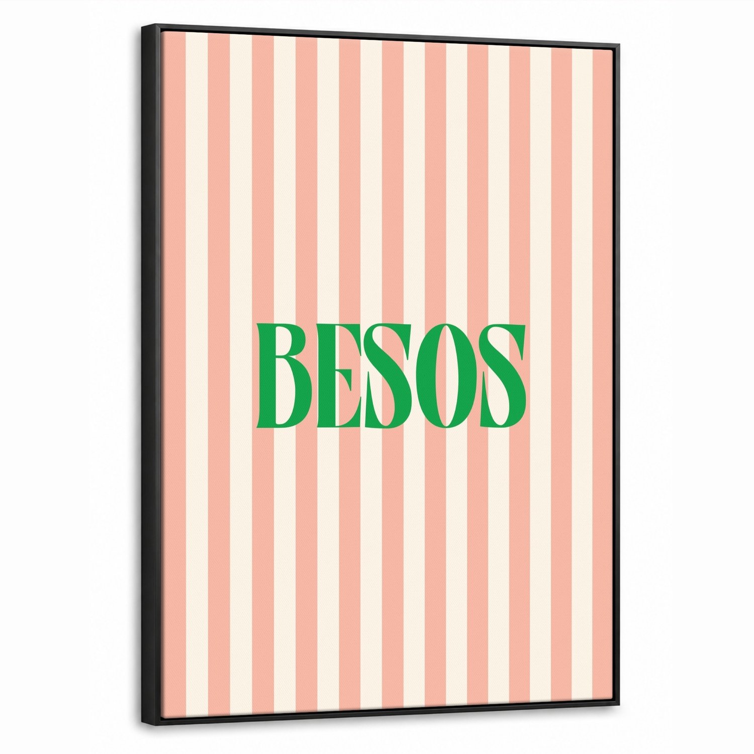 Canvas Schilderij met Baklijst 70x100cm - Zachtroze - Groen- Strepen - Besos - Muurdecoratie woonkamer - Slaapkamer decoratie - Kamer accessoires - Schilderijen op canvas met lijst