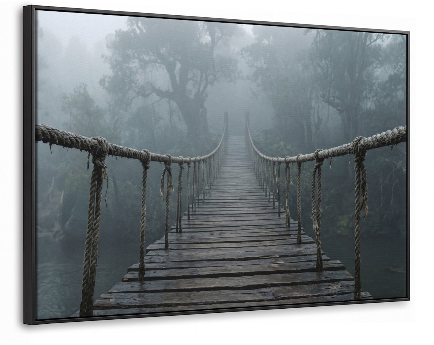 Canvas Schilderij met Baklijst XXL Canvas Schilderij met Baklijst 120x80cm - Brug - Jungle - Mist - Natuur - Muurdecoratie woonkamer - Slaapkamer decoratie - Kamer accessoires - Schilderijen op canvas met lijst groot