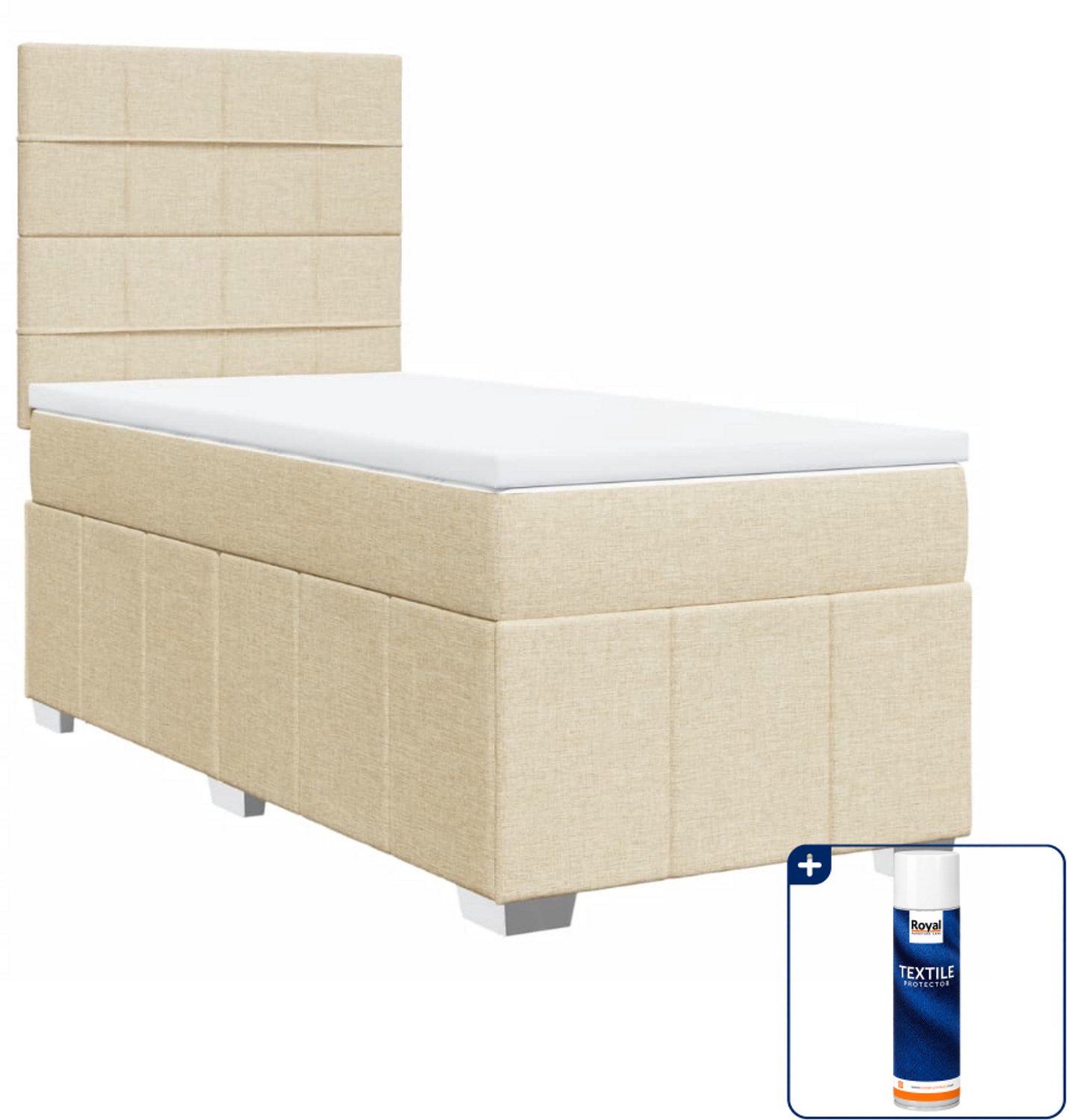 vidaXL boxspring met matras - 90 x 200 cm - stof - crèmekleurig - Inclusief textielbeschermer 500 ml