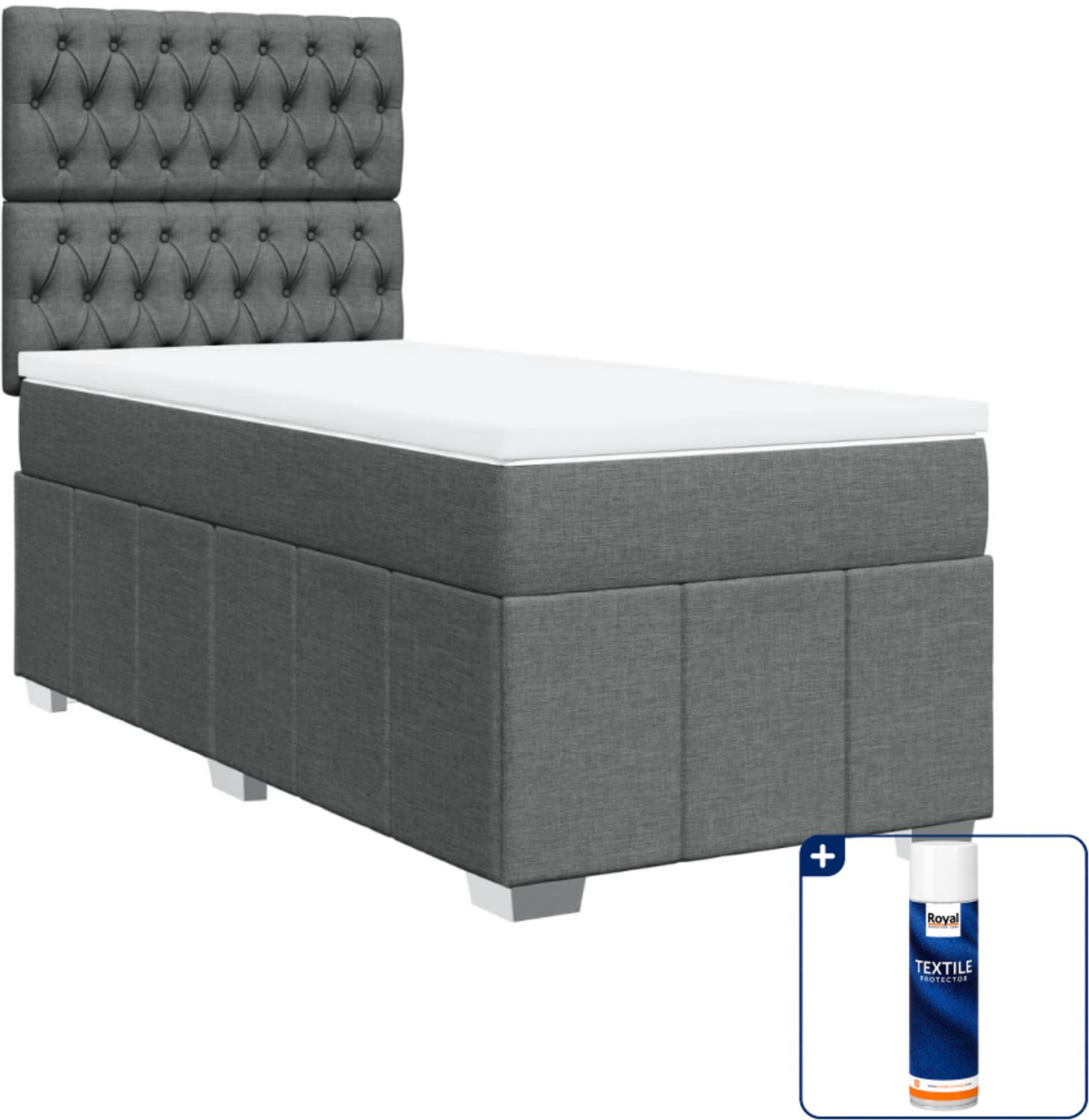 vidaXL boxspring met matras 90 x 190 cm - donkergrijs - Inclusief textielbeschermer 500 ml