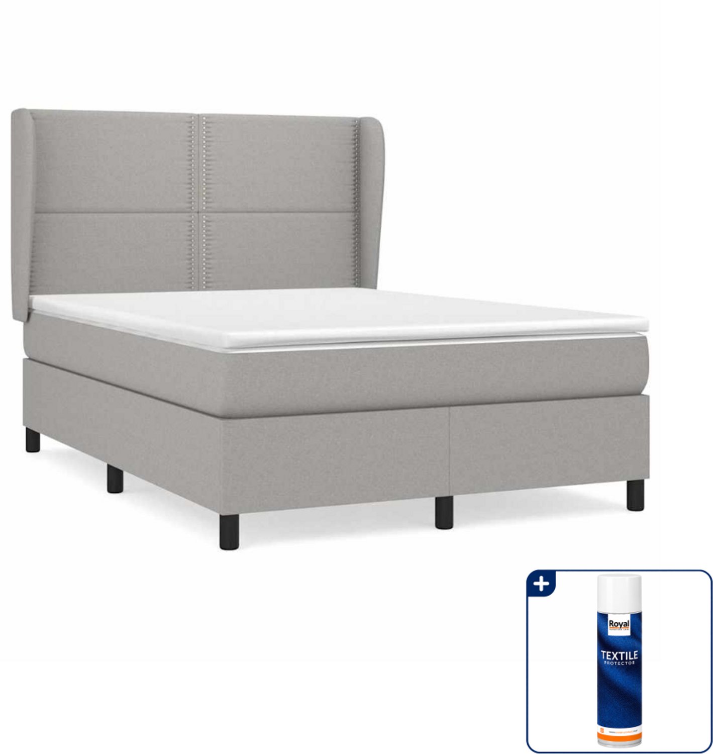 vidaXL Boxspring Small double - 140 x 200 cm - lichtgrijs - Inclusief textielbeschermer 500 ml