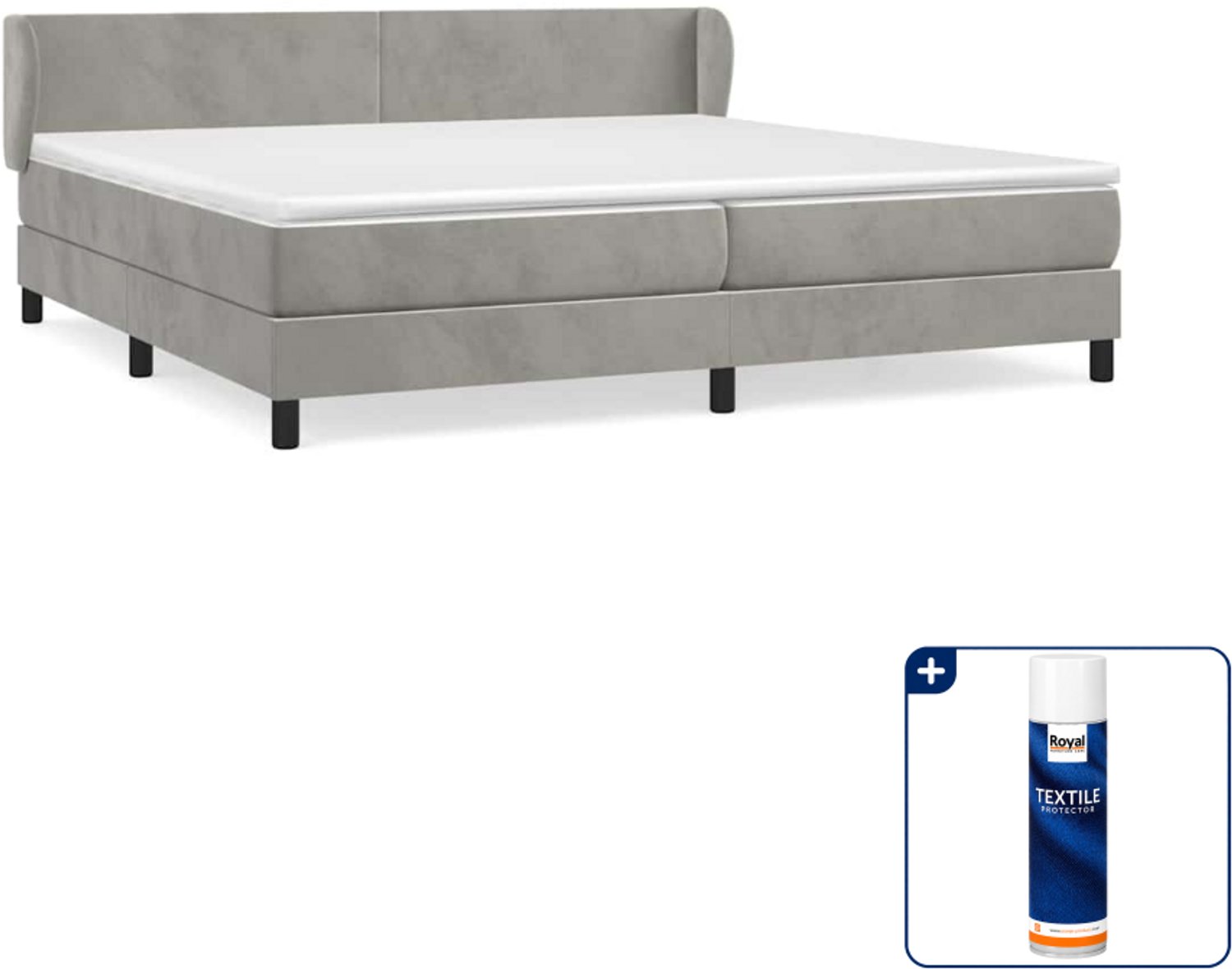 vidaXL boxspring met matras - 200 x 200 cm - fluweel - lichtgrijs - Inclusief textielbeschermer 500 ml