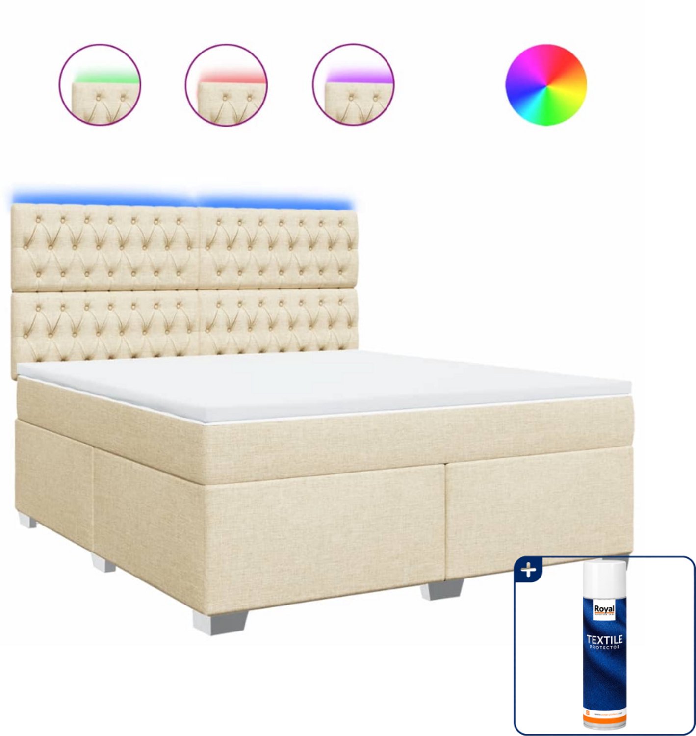 vidaXL boxspring Kingsize - 180 x 200 cm - stof - crèmekleurig - Inclusief textielbeschermer 500 ml