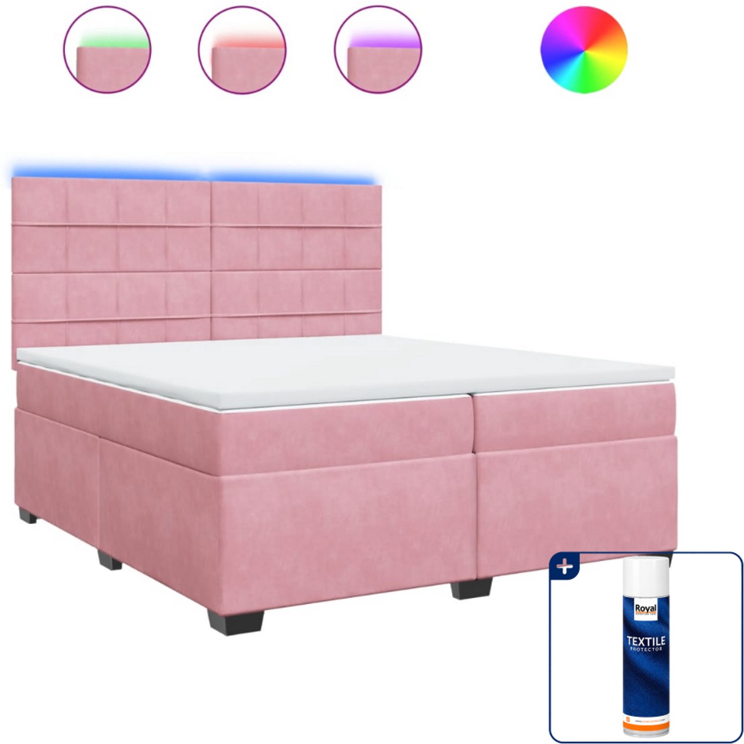 vidaXL boxspring met matras - 200 x 200 cm - fluweel - roze - Inclusief textielbeschermer 500 ml