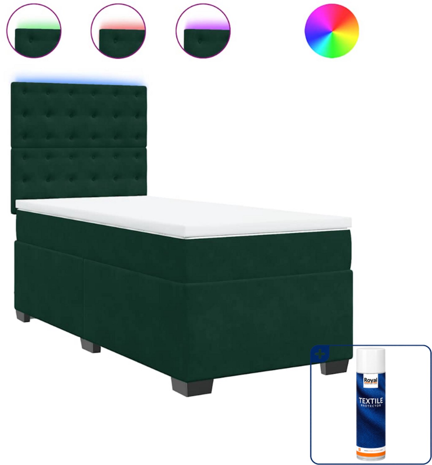 vidaXL boxspring met matras - 90 x 200 cm - fluweel - donkergroen - Inclusief textielbeschermer 500 ml