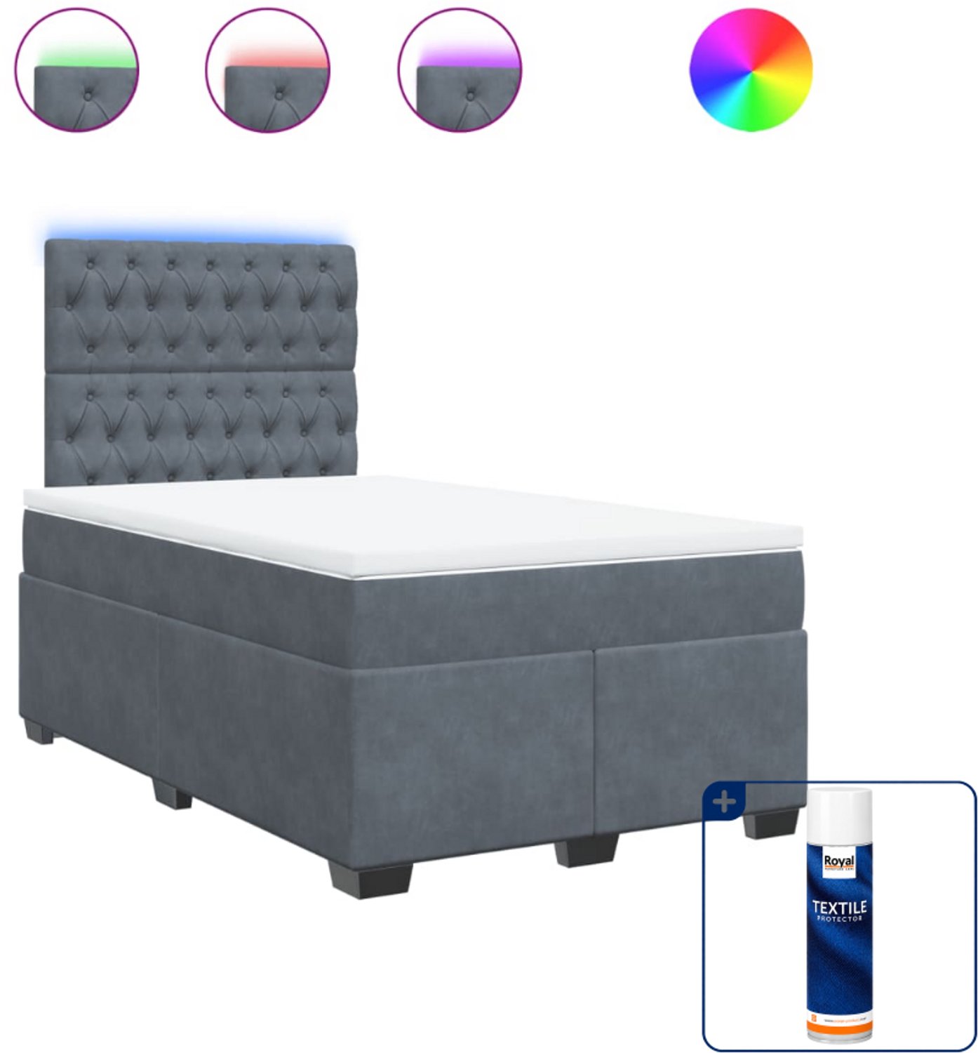 vidaXL Boxspring 120 x 200 cm - fluweel - donkergrijs - Inclusief textielbeschermer 500 ml