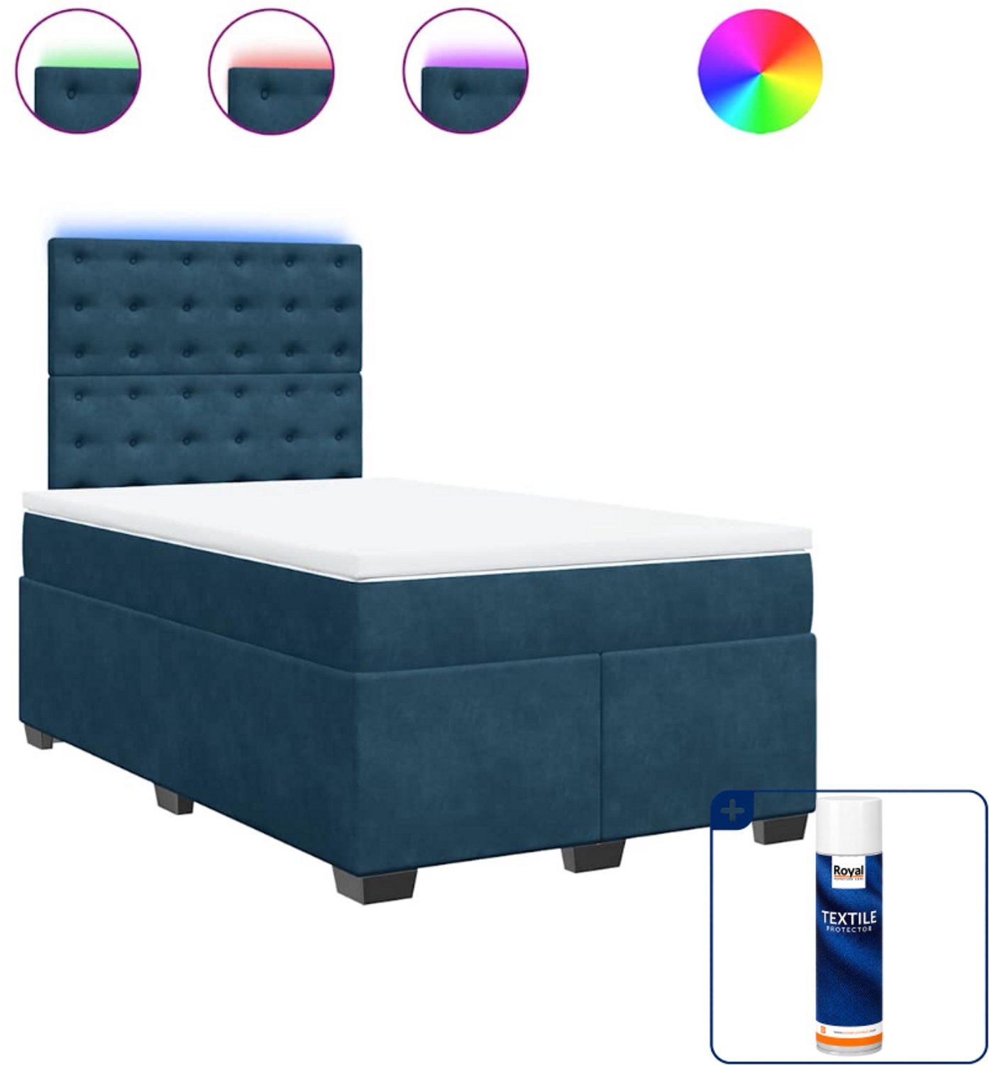 vidaXL boxspring met matras - 120 x 190 cm - fluweel - blauw - Inclusief textielbeschermer 500 ml