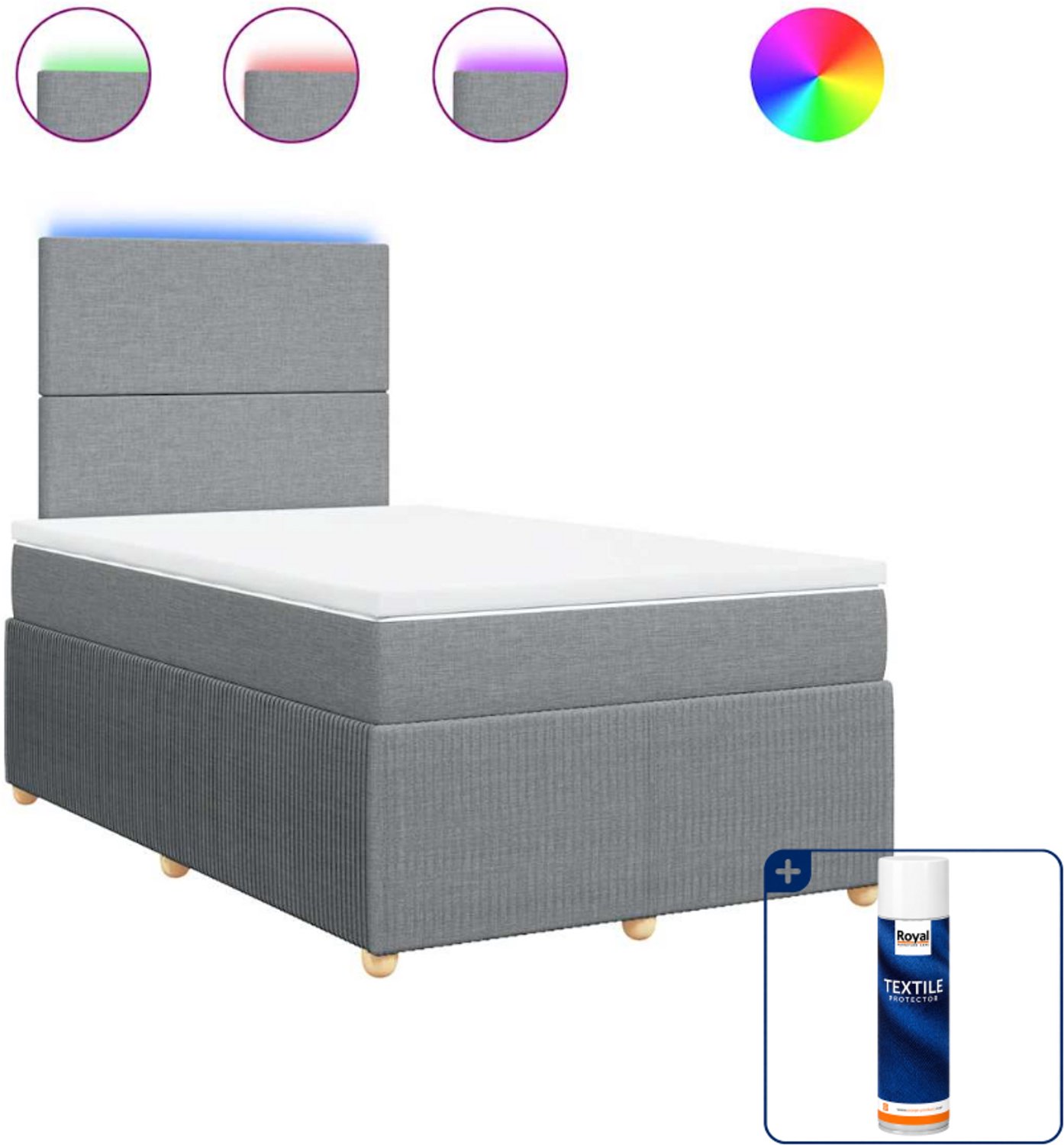 vidaXL boxspring met matras - 120 x 190 cm - stof - lichtgrijs - Inclusief textielbeschermer 500 ml