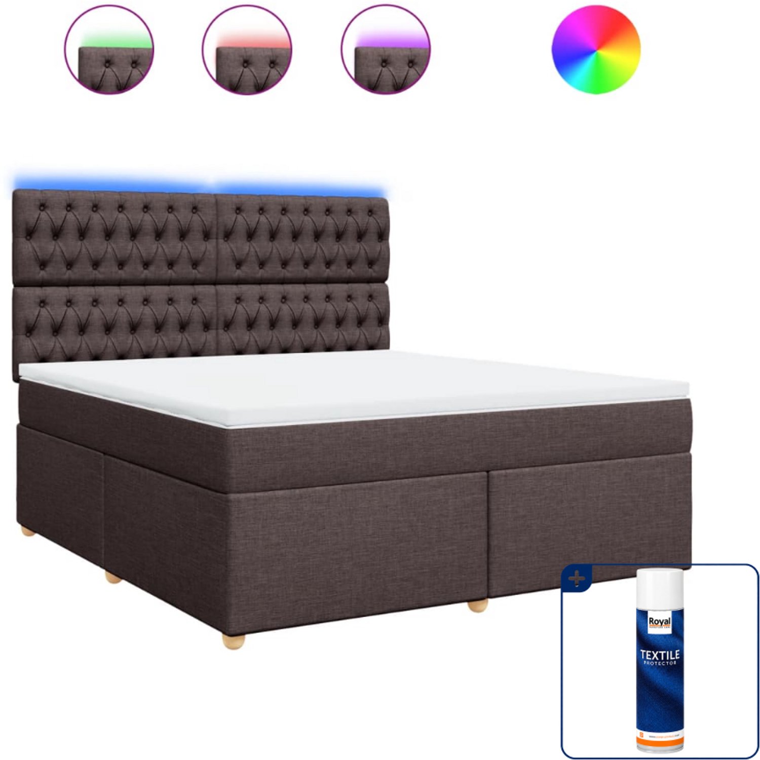 vidaXL boxspring Kingsize - 180 x 200 cm - donkerbruin - Inclusief textielbeschermer 500 ml