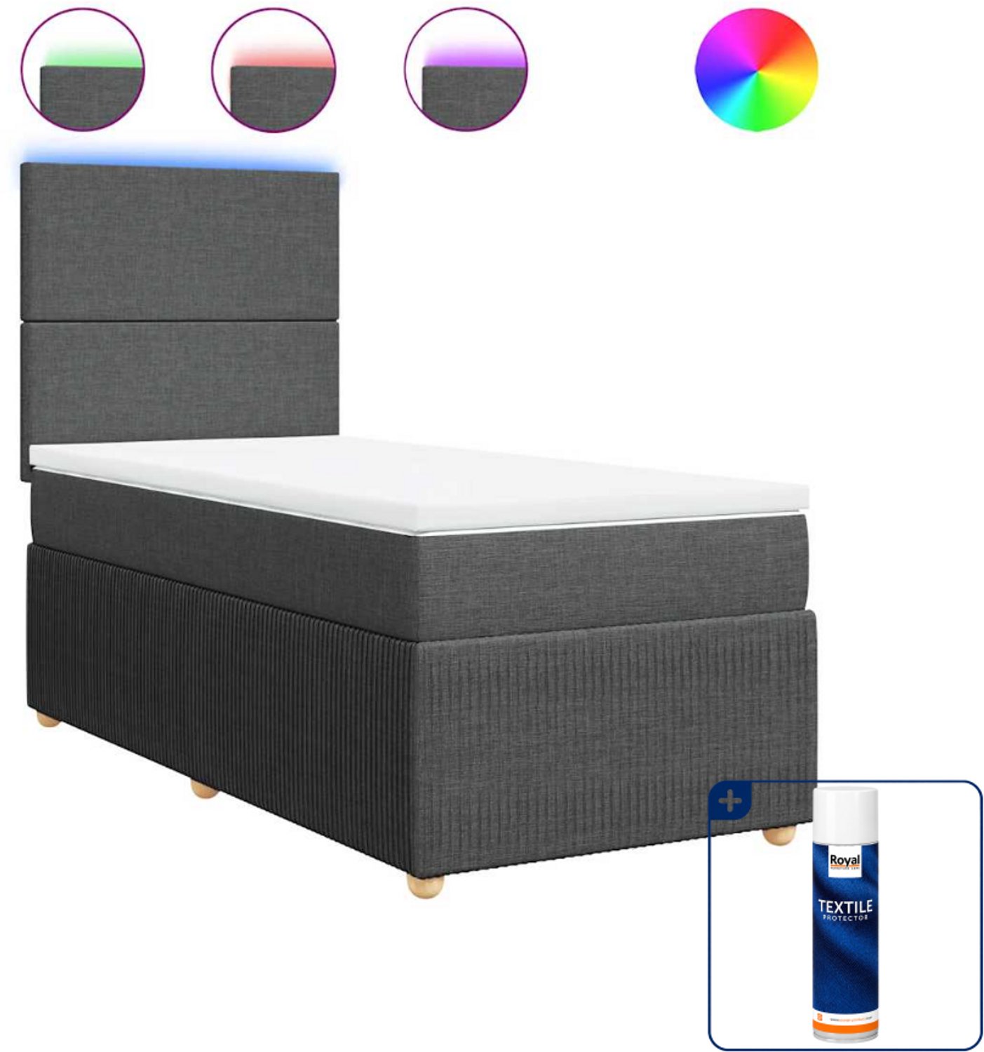 vidaXL Boxspring met matras - 90 x 200 cm - stof - donkergrijs - Inclusief textielbeschermer 500 ml