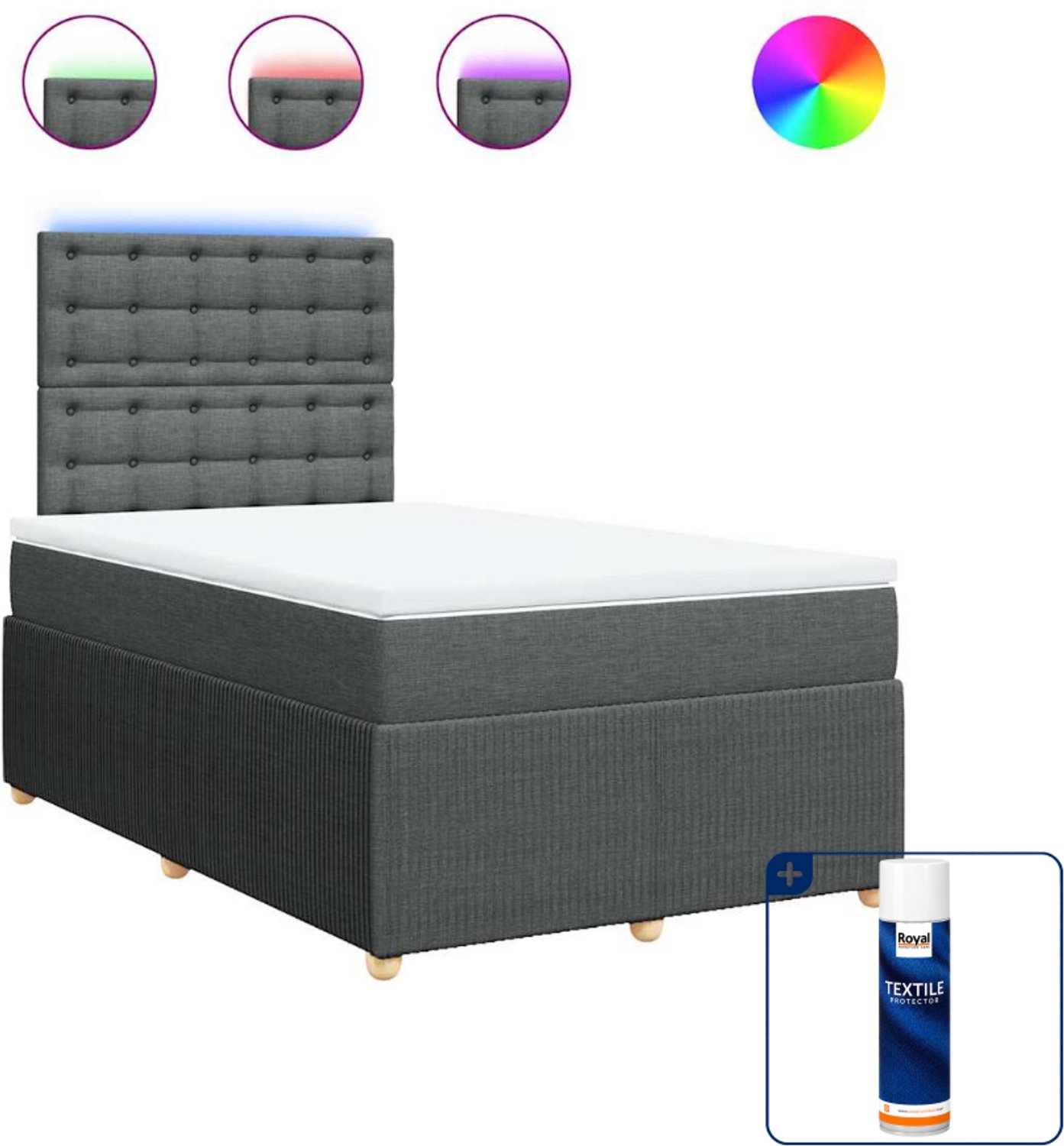 vidaXL boxspring met matras - 120 x 200 cm - stof - donkergrijs - Inclusief textielbeschermer 500 ml