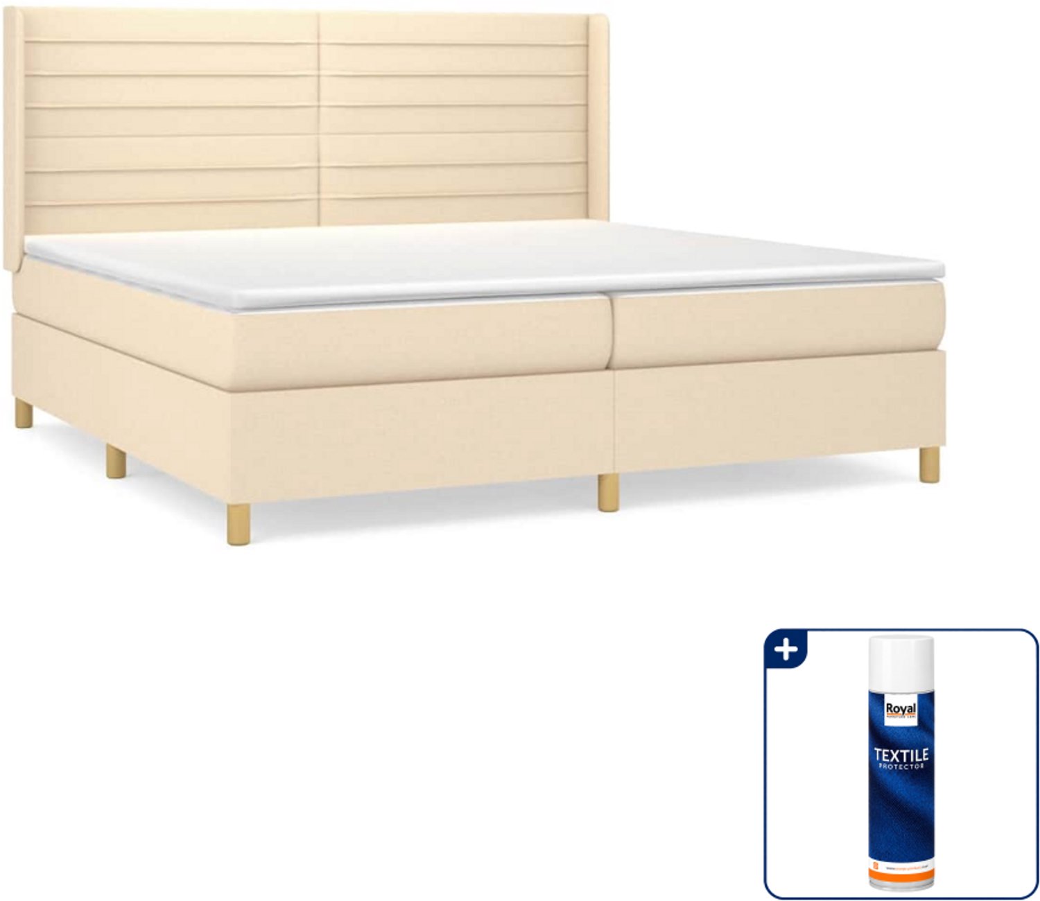vidaXL boxspring met matras - super kingsize - 200 x 200 cm - crème - Inclusief textielbeschermer 500 ml