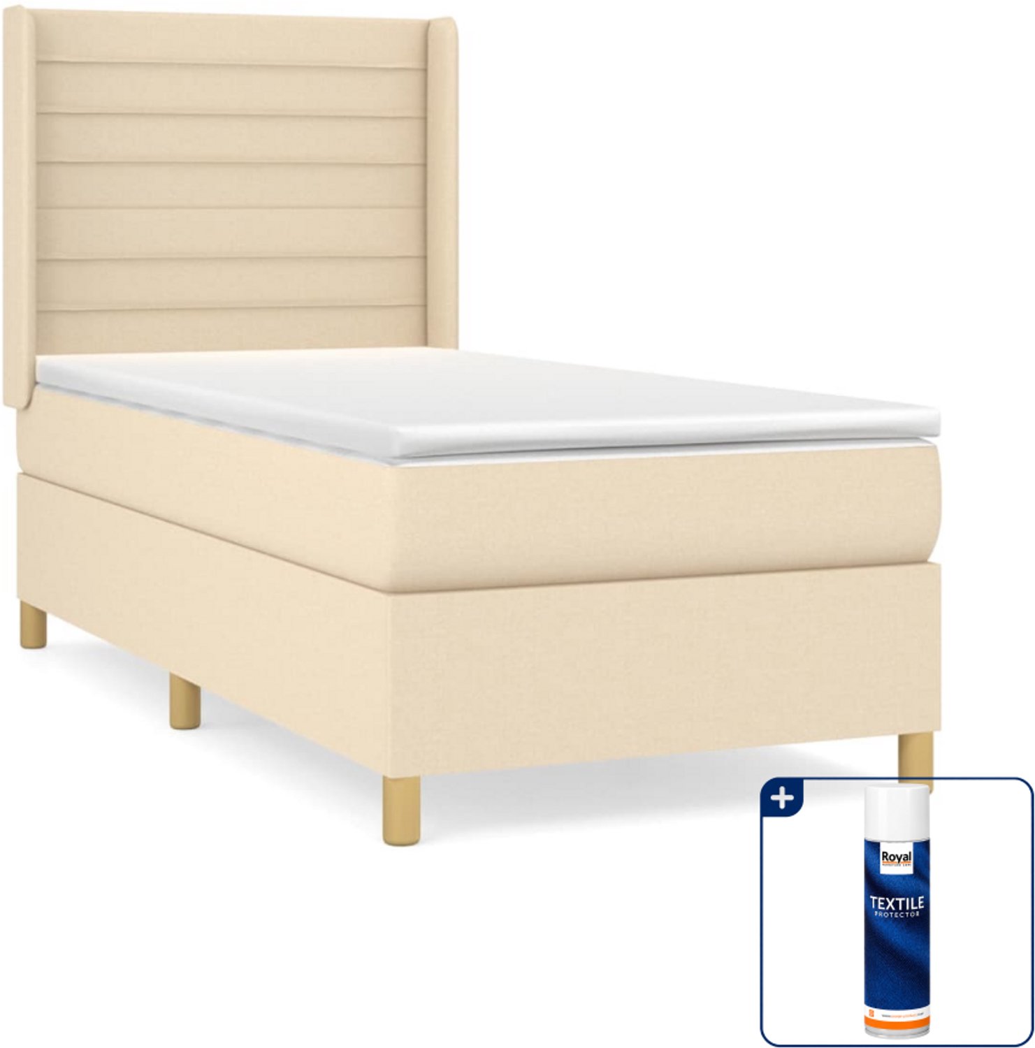 vidaXL boxspring met matras - 80 x 200 cm - stof - crèmekleurig - Inclusief textielbeschermer 500 ml