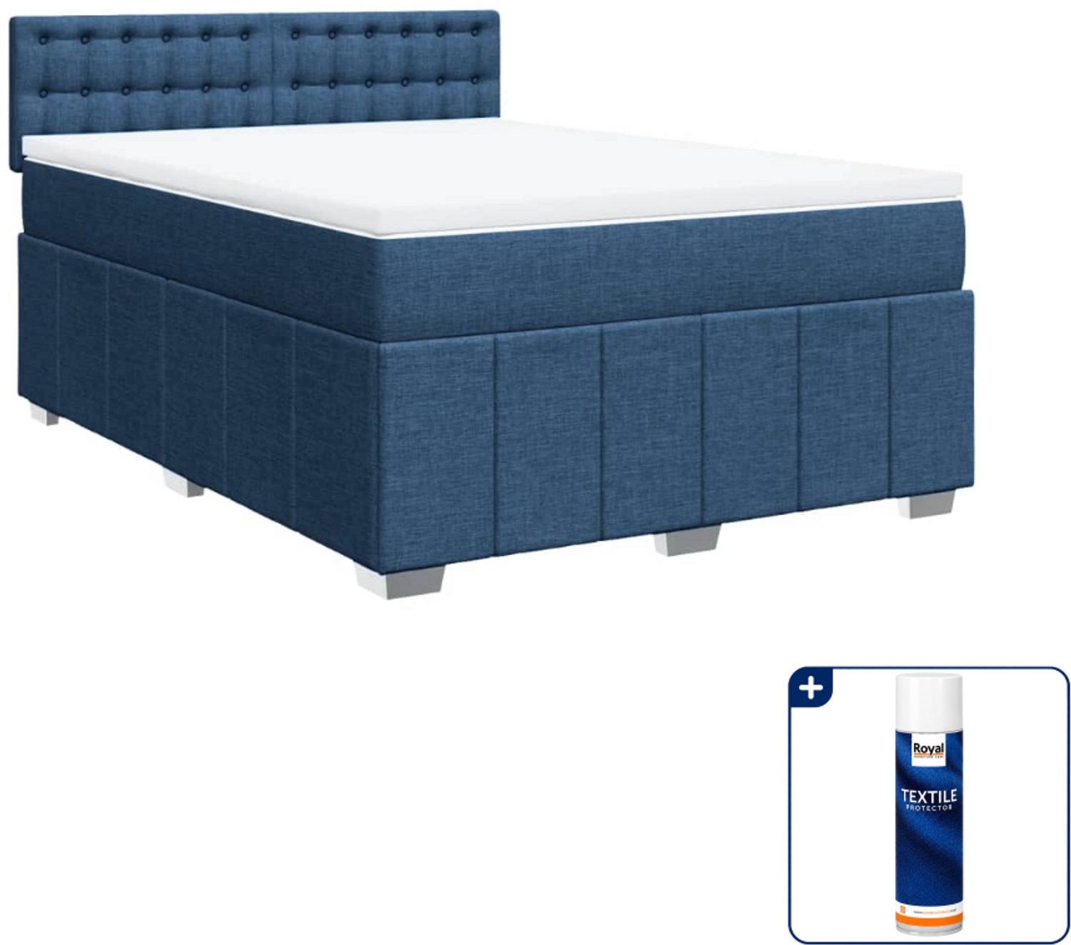 vidaXL boxspring Queensize - 160 x 200 cm - blauw - Inclusief textielbeschermer 500 ml