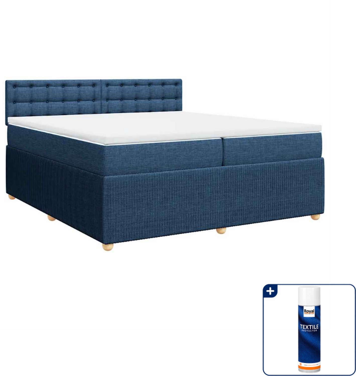 vidaXL boxspring met matras - super kingsize - 200 x 200 cm - blauw - Inclusief textielbeschermer 500 ml