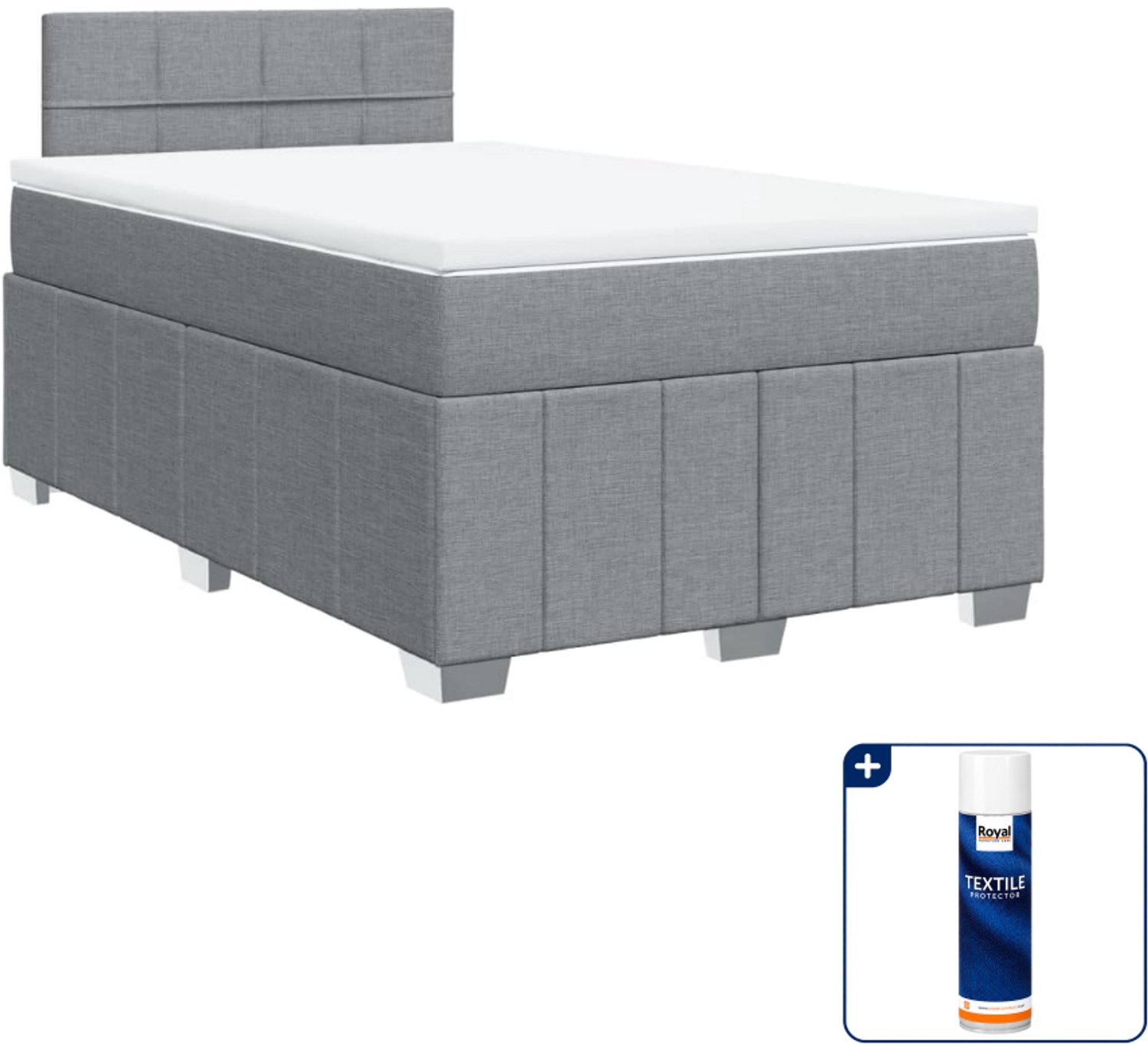 vidaXL boxspring met matras - 120 x 190 cm - stof - lichtgrijs - Inclusief textielbeschermer 500 ml