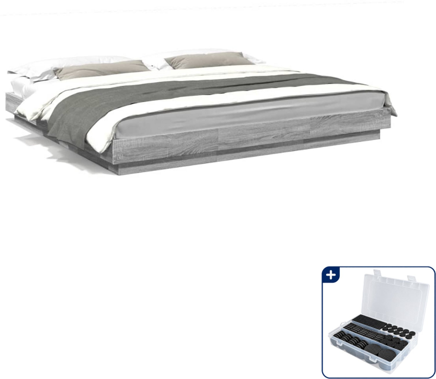 vidaXL bedframe - 200 x 200 cm - bewerkt hout - grijs sonoma eiken - Inclusief antikrasvilt 177-delig