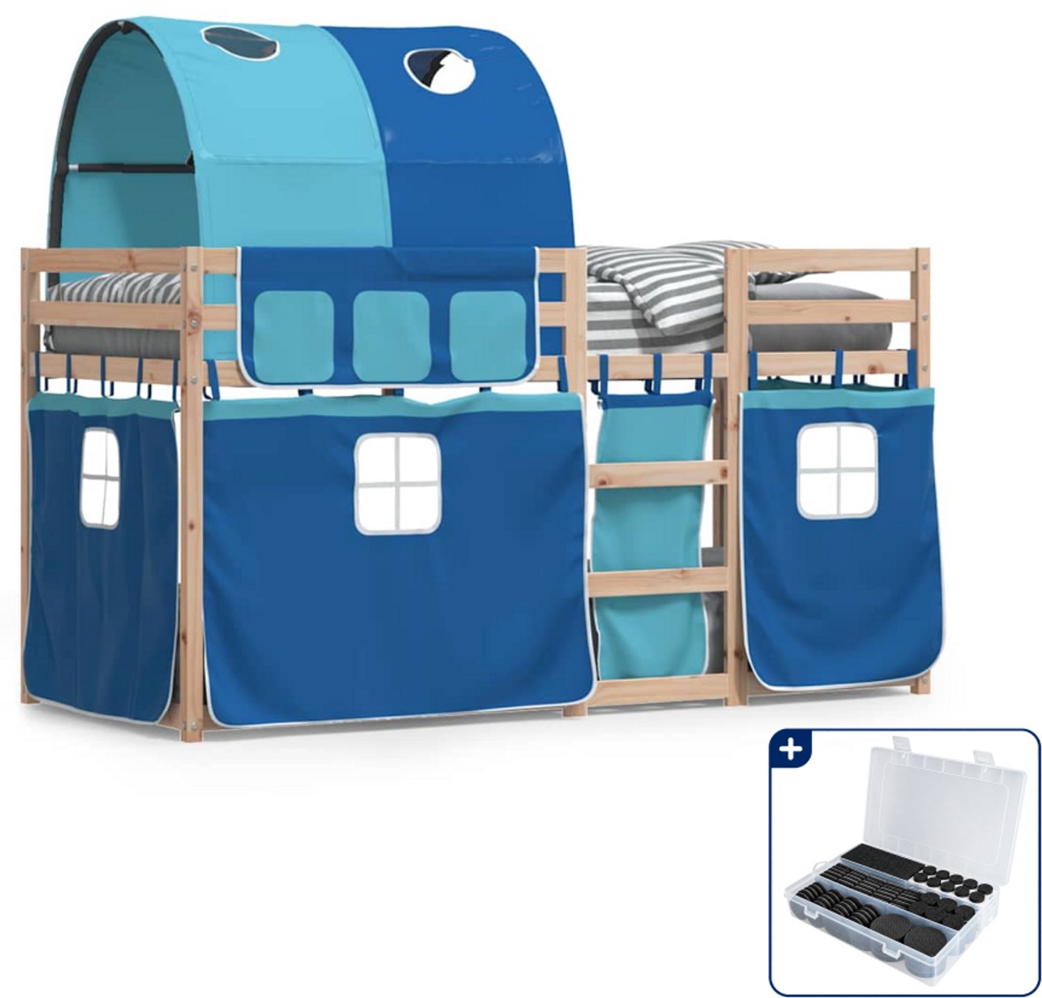 vidaXL stapelbed 90 x 190 cm - grenenhout - blauw - Inclusief antikrasvilt 177-delig Grijs
