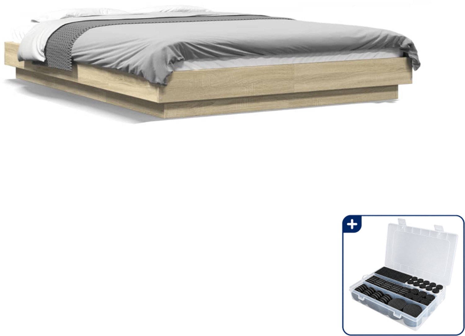 vidaXL bedframe met led-verlichting - 120 x 190 cm - sonoma eiken - Inclusief antikrasvilt 177-delig Bruin