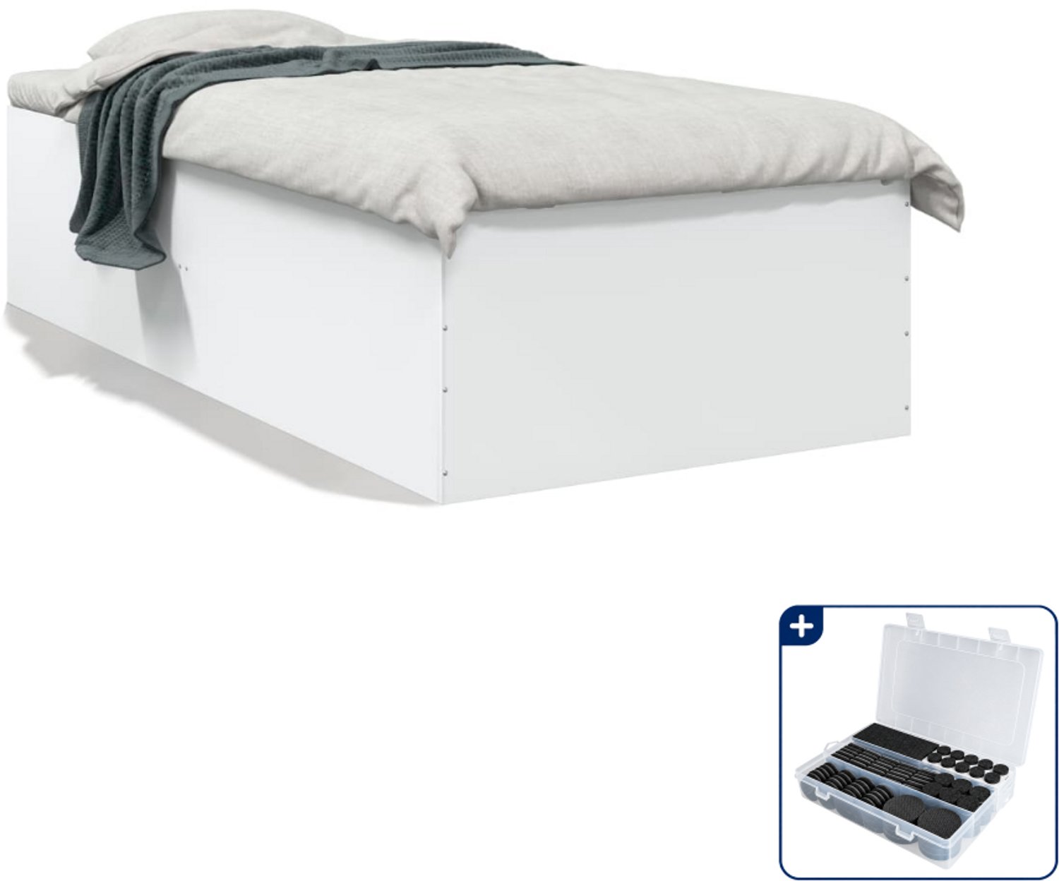 vidaXL bedframe - 75 x 190 cm - bewerkt hout - wit - Inclusief antikrasvilt 177-delig