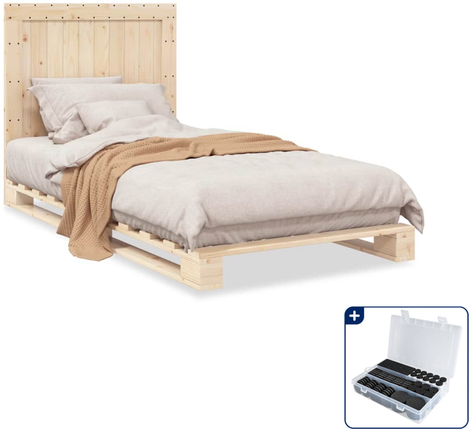 vidaXL bedframe met hoofdbord - 100 x 200 cm - massief grenenhout - Inclusief antikrasvilt 177-delig Bruin