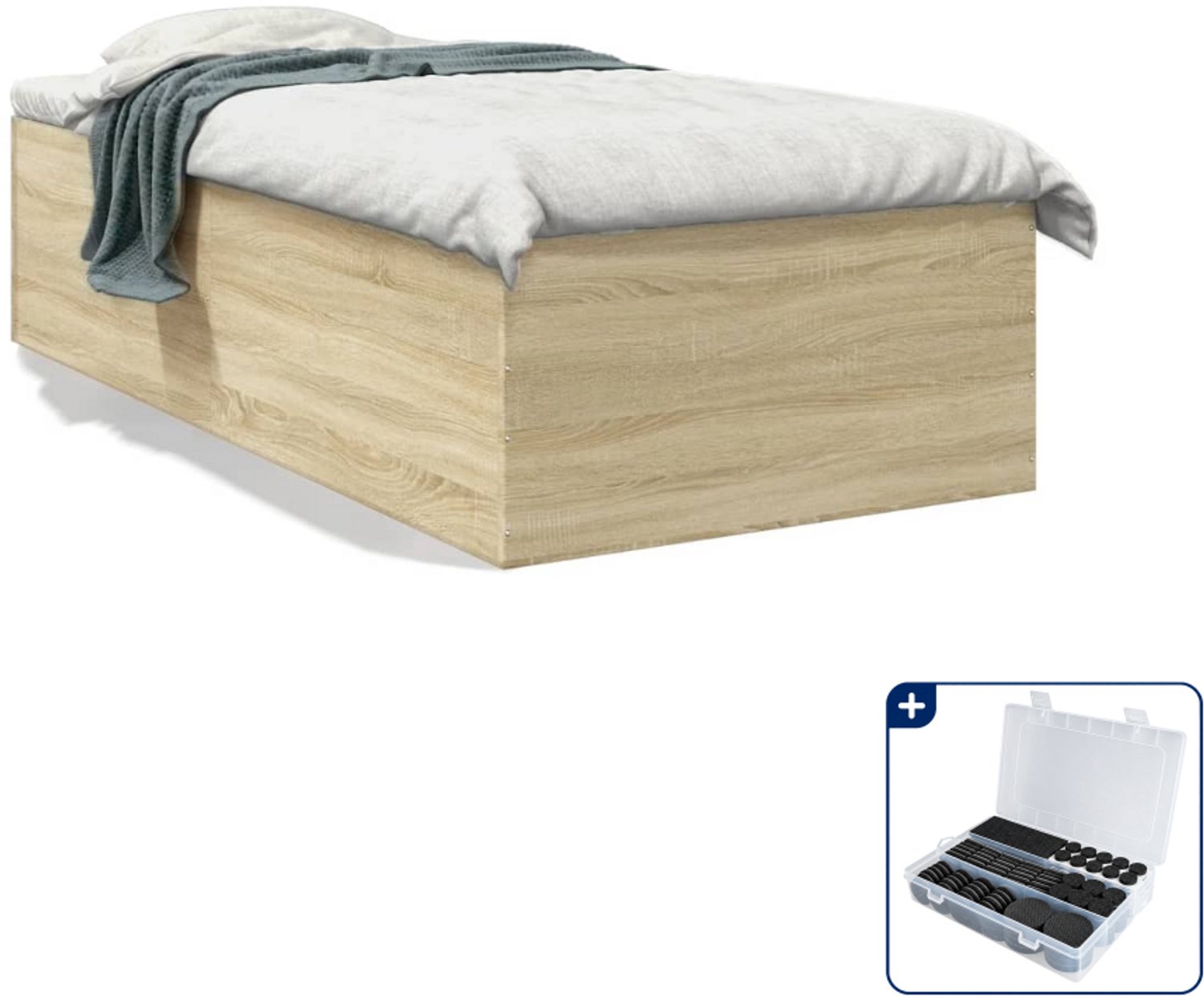 vidaXL bedframe - 100 x 200 cm - bewerkt hout - sonoma eiken - Inclusief antikrasvilt 177-delig Bruin