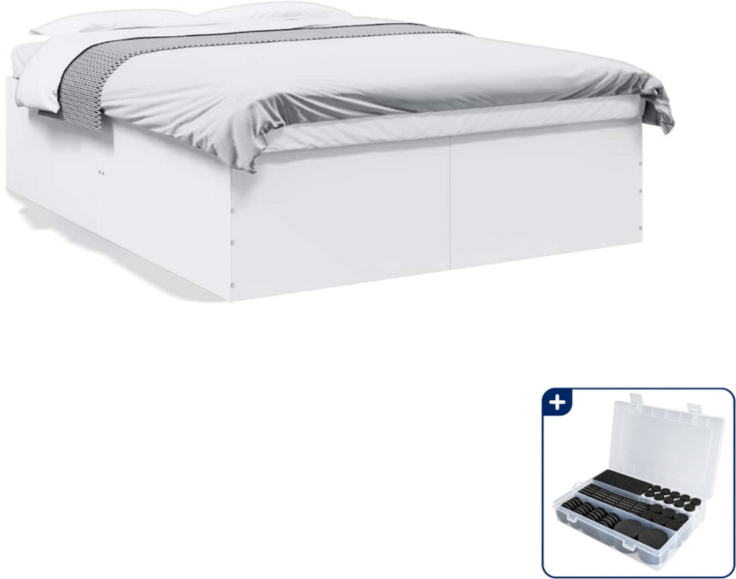 vidaXL bedframe - 150 x 200 cm - bewerkt hout - wit - Inclusief antikrasvilt 177-delig Bruin