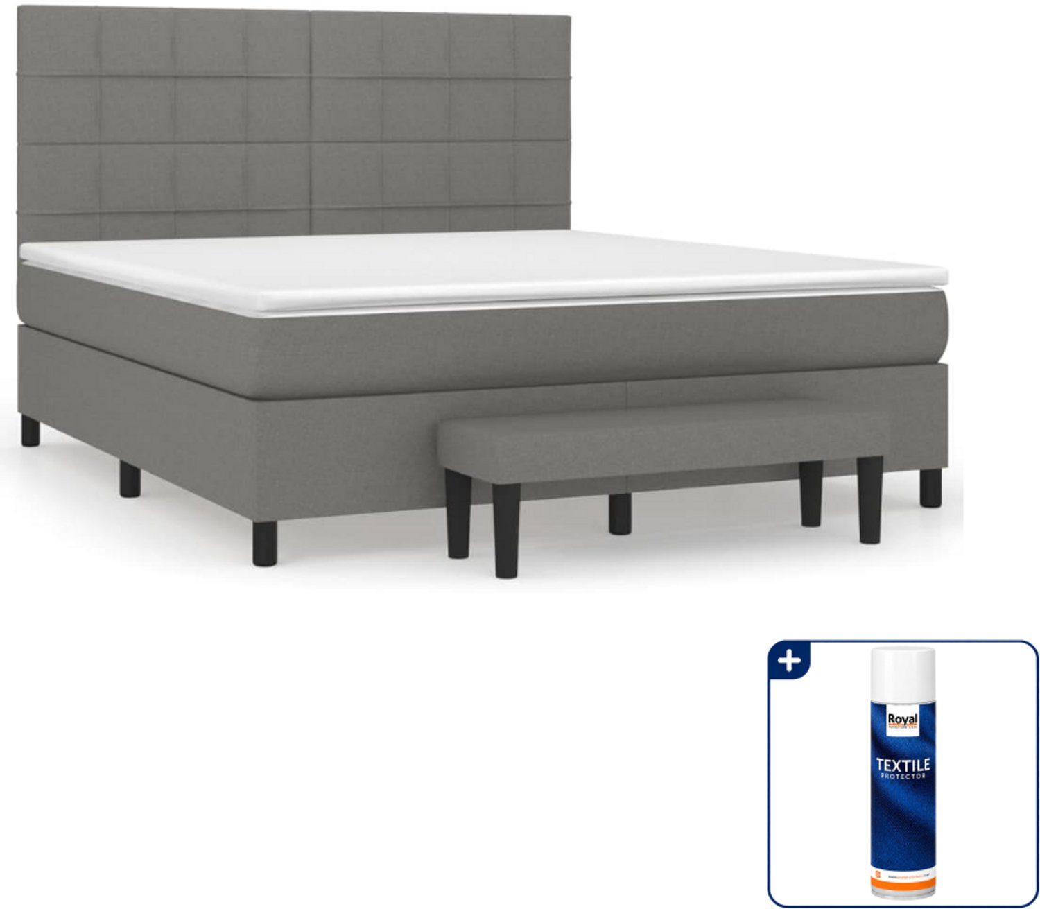 vidaXL Kingsize boxspring met matras en bank - 180 x 200 cm - grijs - Inclusief textielbeschermer 500 ml