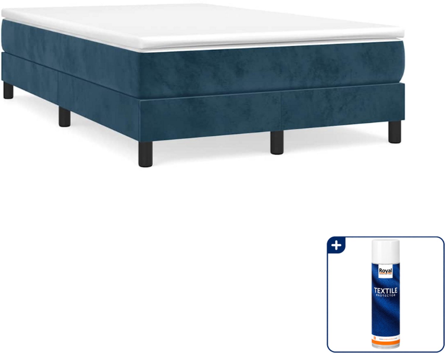 vidaXL boxspring met matras - 120 x 200 cm - fluweel - donkerblauw - Inclusief textielbeschermer 500 ml