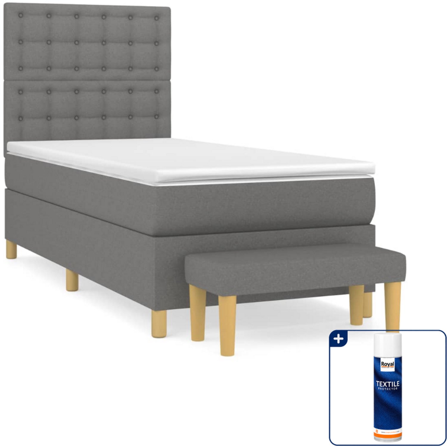 vidaXL boxspring met matras en bankje - 90 x 200 cm - donkergrijs - Inclusief textielbeschermer 500 ml