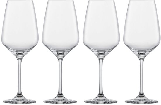 Set van vier heldere Schott Zwiesel Taste witte wijnglazen met een elegante, slanke vorm.