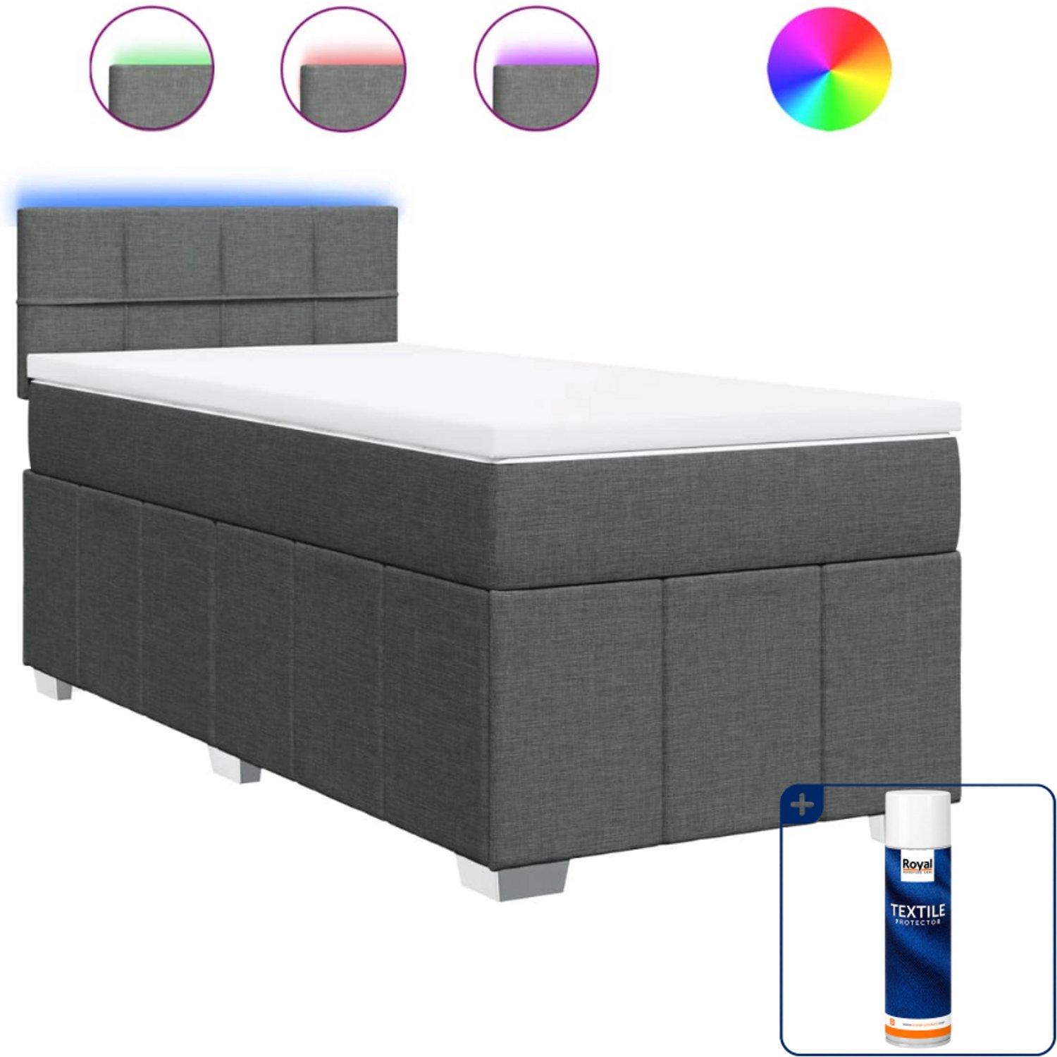 vidaXL boxspring met matras - 90 x 190 cm - donkergrijs - Inclusief textielbeschermer 500 ml