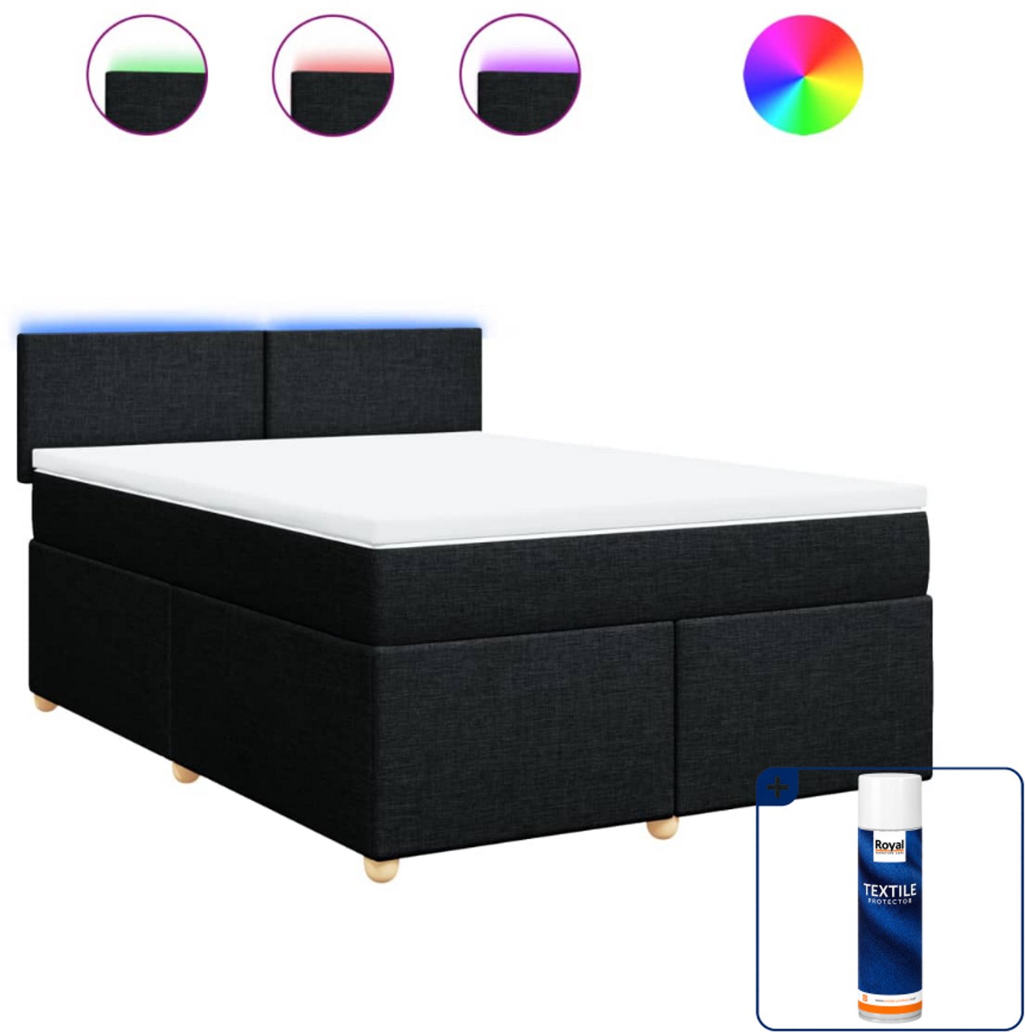 vidaXL Boxspring Small double - 140 x 200 cm - stof - zwart - Inclusief textielbeschermer 500 ml