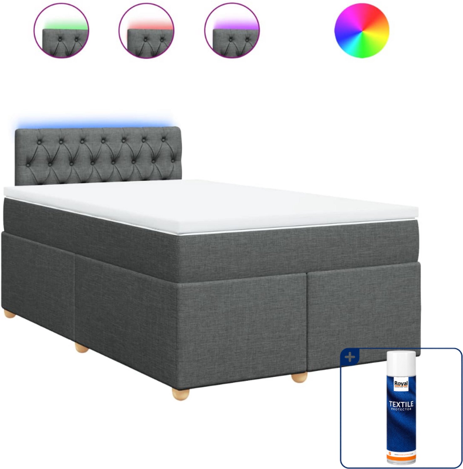vidaXL boxspring met matras - 120 x 190 cm - donkergrijs - Inclusief textielbeschermer 500 ml