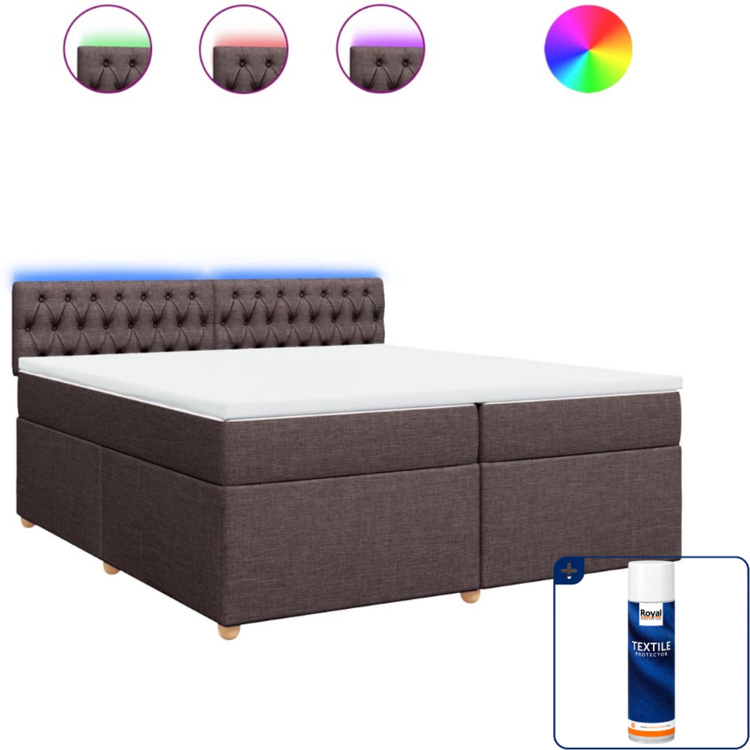 vidaXL boxspring - Super kingsize - 200 x 200 cm - donkerbruin - Inclusief textielbeschermer 500 ml