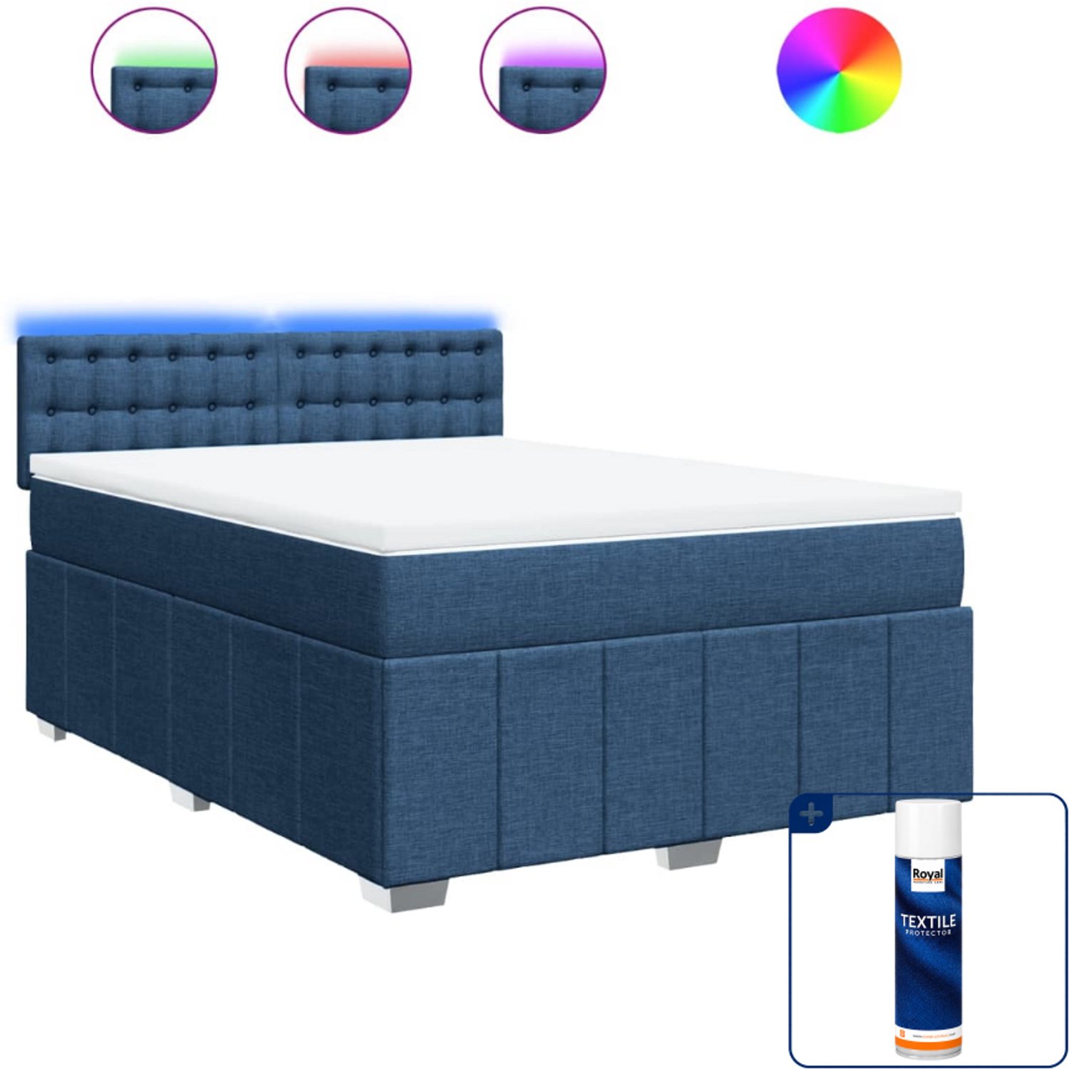 vidaXL Queensize boxspring met matras - 160 x 200 cm - blauw - Inclusief textielbeschermer 500 ml